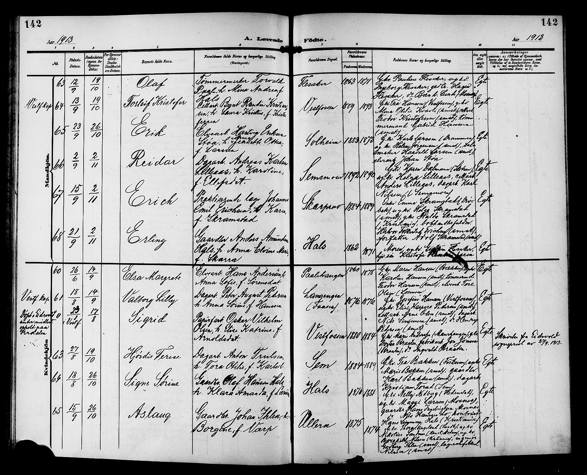 Eiker kirkebøker, AV/SAKO-A-4/G/Ga/L0008: Klokkerbok nr. I 8, 1903-1914, s. 142