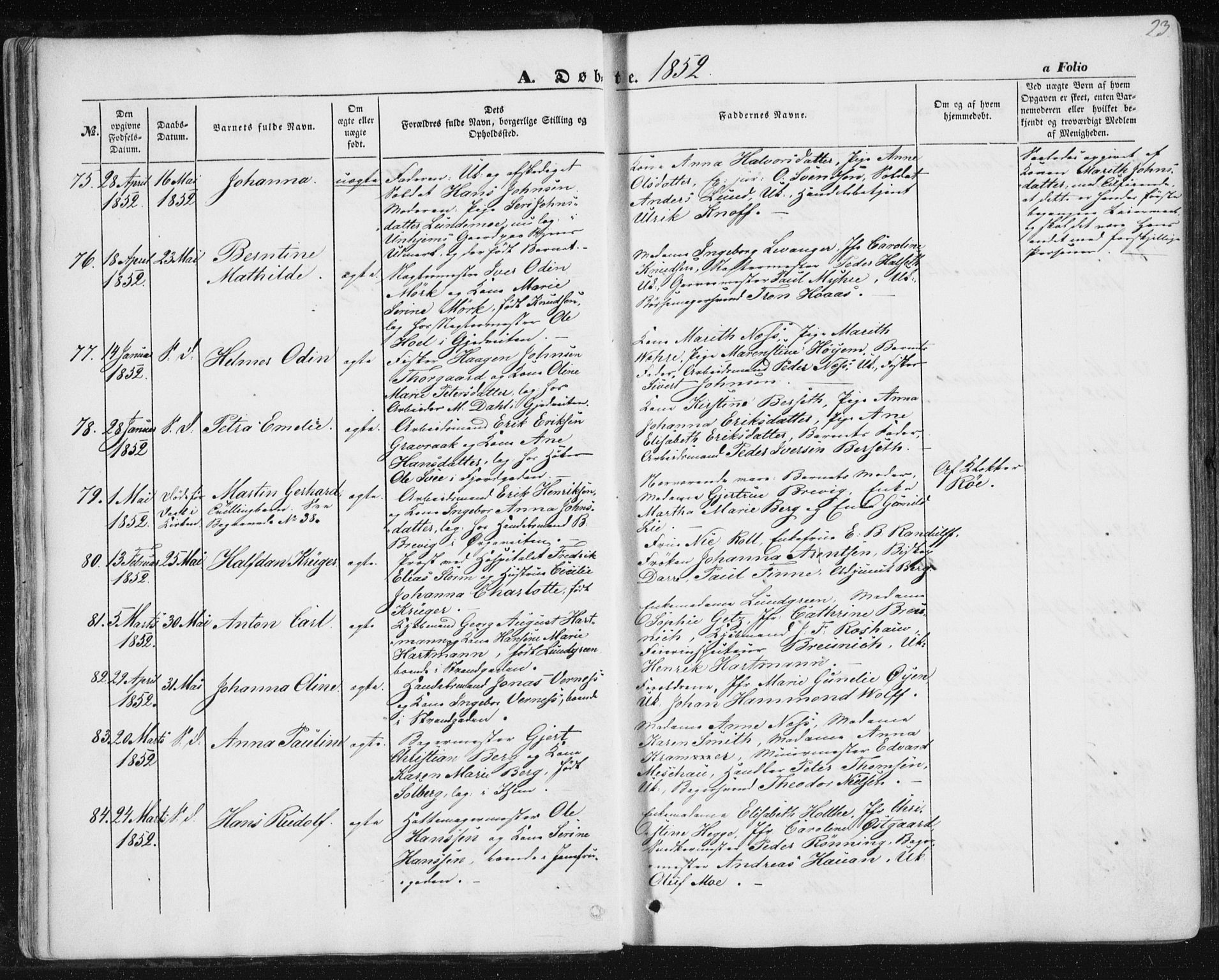 Ministerialprotokoller, klokkerbøker og fødselsregistre - Sør-Trøndelag, SAT/A-1456/602/L0112: Ministerialbok nr. 602A10, 1848-1859, s. 23