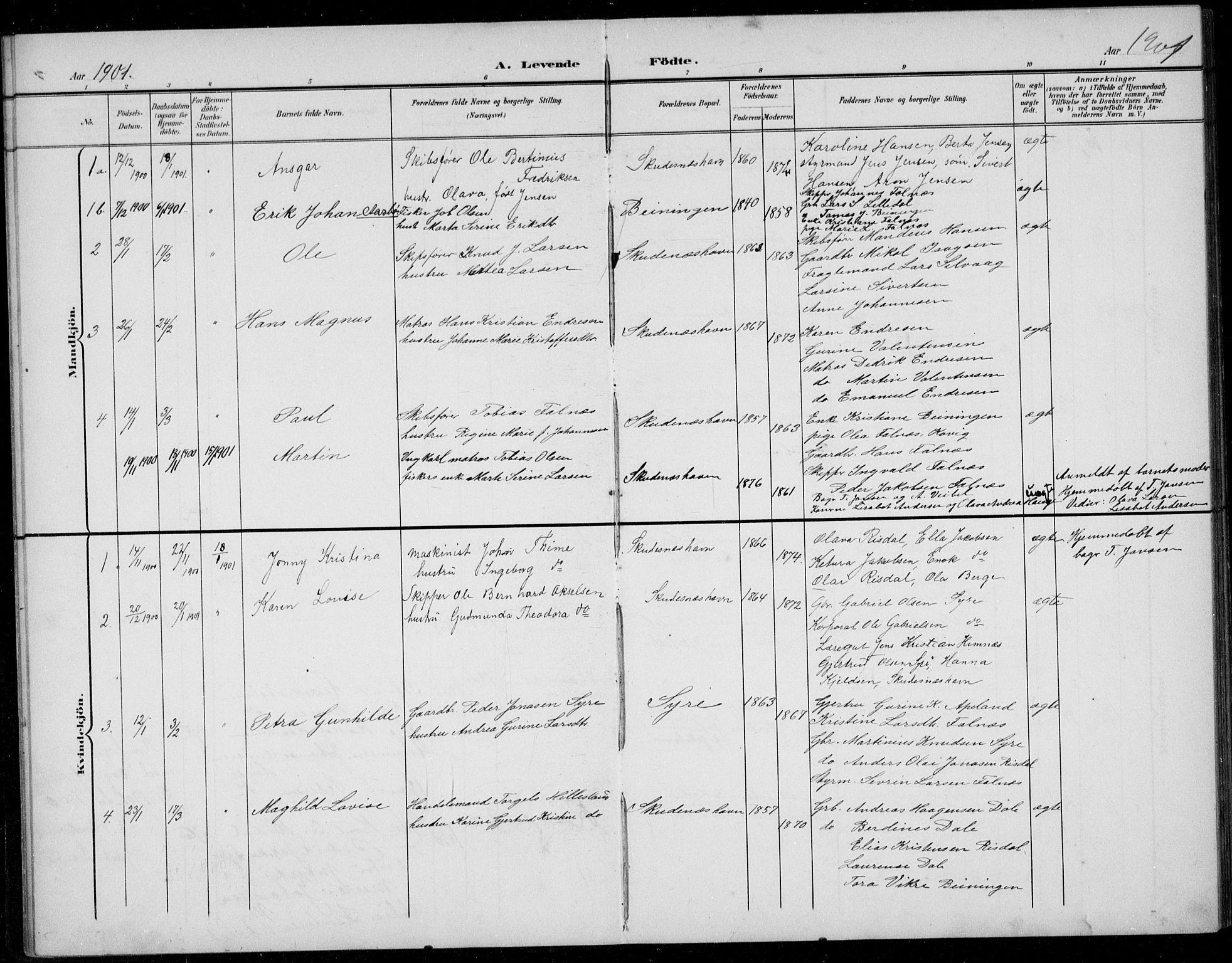 Skudenes sokneprestkontor, SAST/A -101849/H/Ha/Hab/L0008: Klokkerbok nr. B 8, 1900-1937