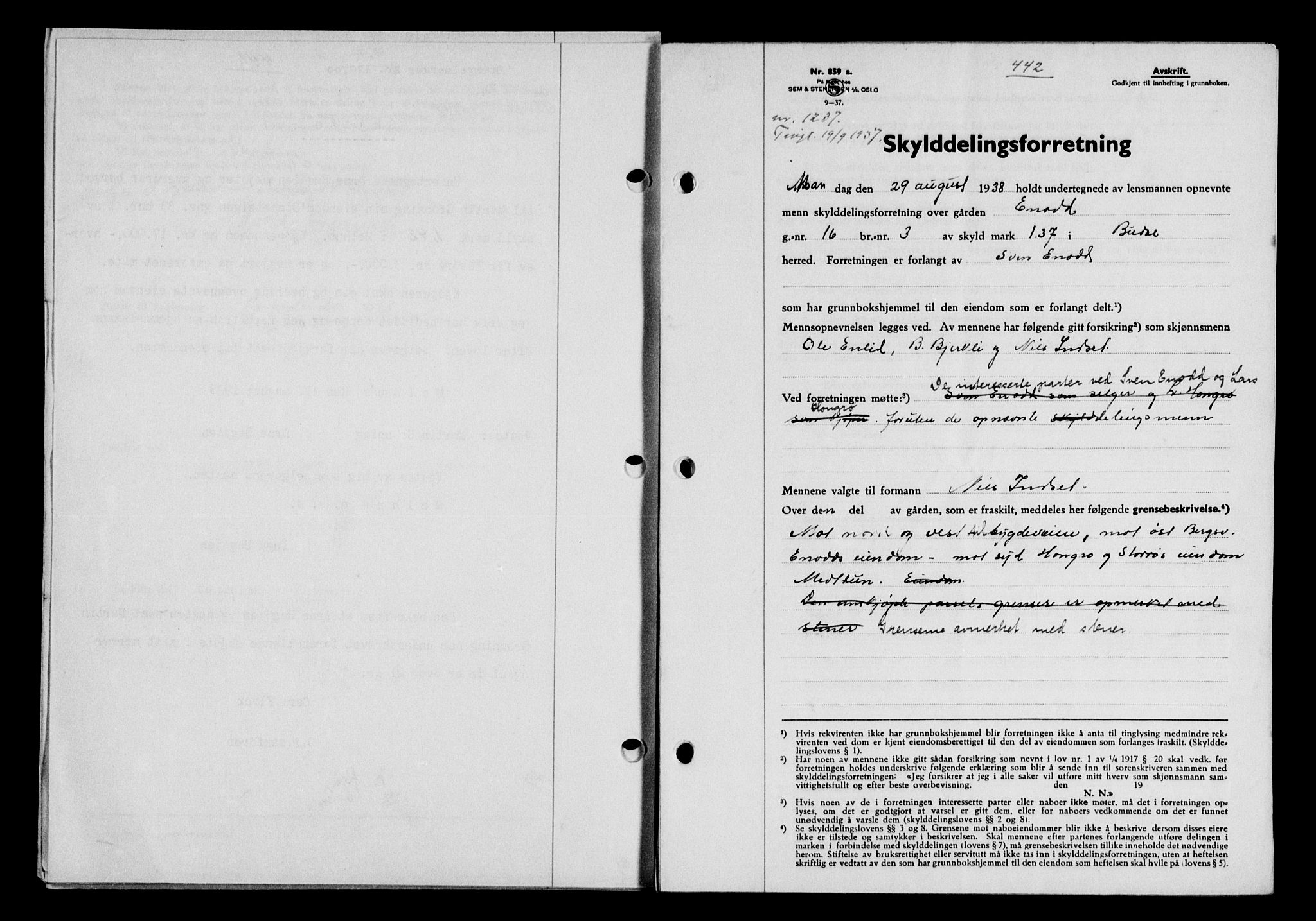 Gauldal sorenskriveri, SAT/A-0014/1/2/2C/L0049: Pantebok nr. 53, 1938-1938, Dagboknr: 1237/1938