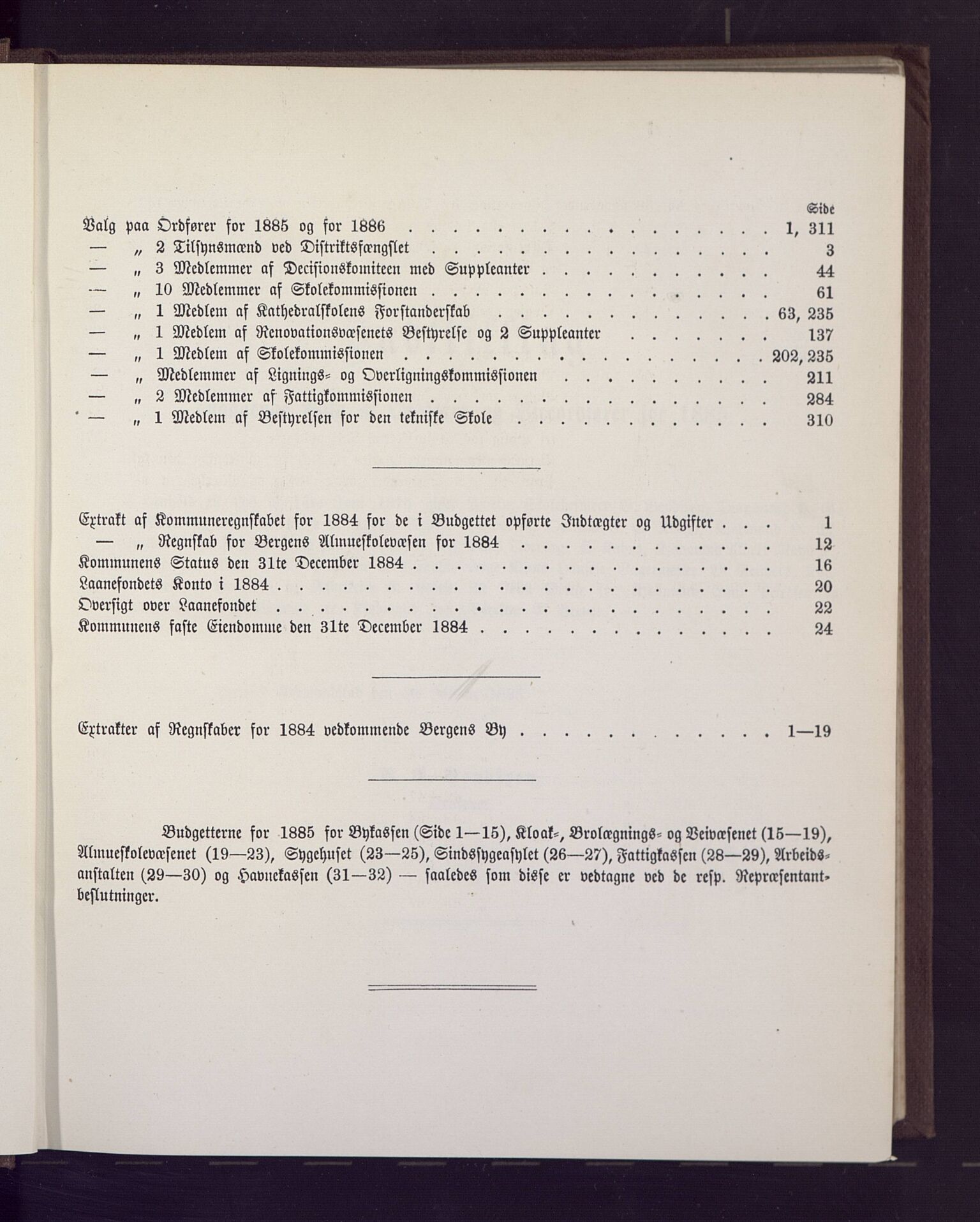 Bergen kommune. Formannskapet, BBA/A-0003/Ad/L0040: Bergens Kommuneforhandlinger, 1885