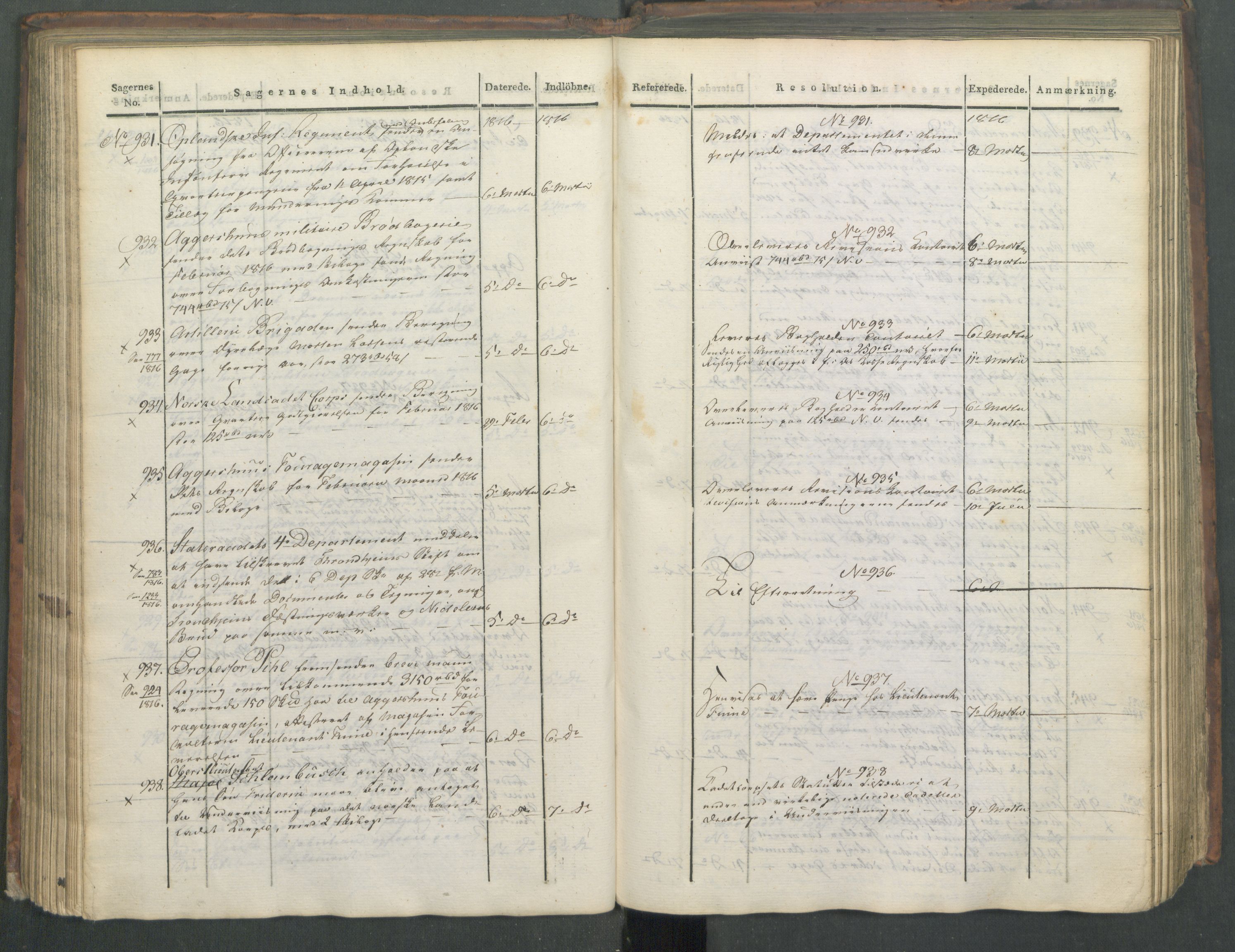 Armédepartementet, AV/RA-RAFA-3493/C/Ca/L0008: 6. Departements Journal, 1816