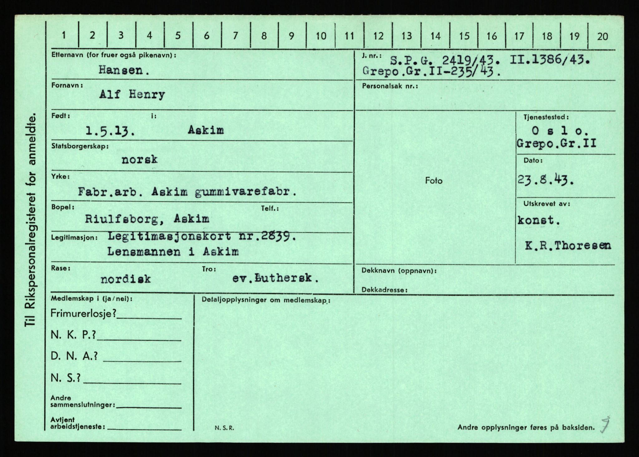 Statspolitiet - Hovedkontoret / Osloavdelingen, AV/RA-S-1329/C/Ca/L0006: Hanche - Hokstvedt, 1943-1945, s. 134