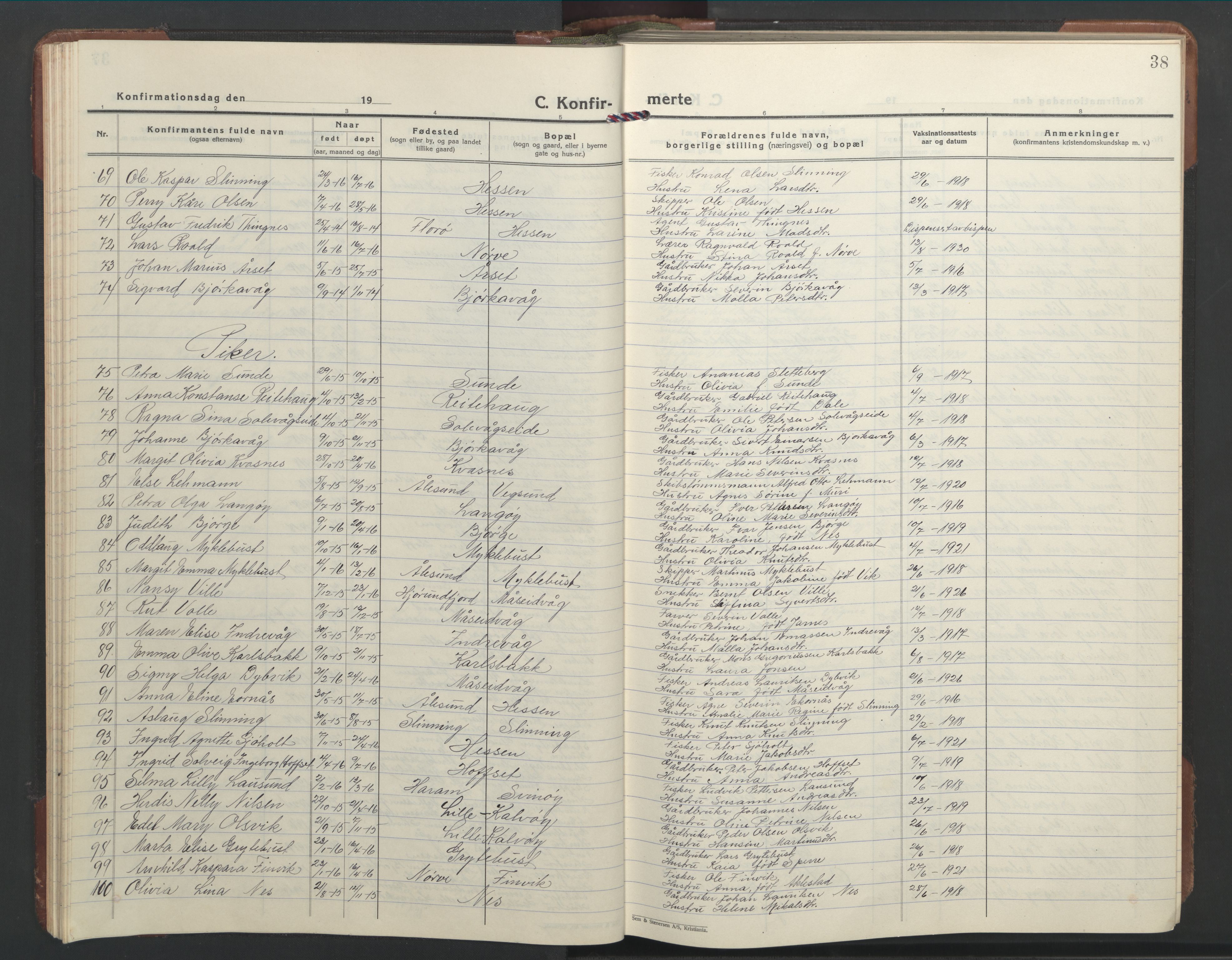 Ministerialprotokoller, klokkerbøker og fødselsregistre - Møre og Romsdal, AV/SAT-A-1454/528/L0435: Klokkerbok nr. 528C16, 1923-1957, s. 38