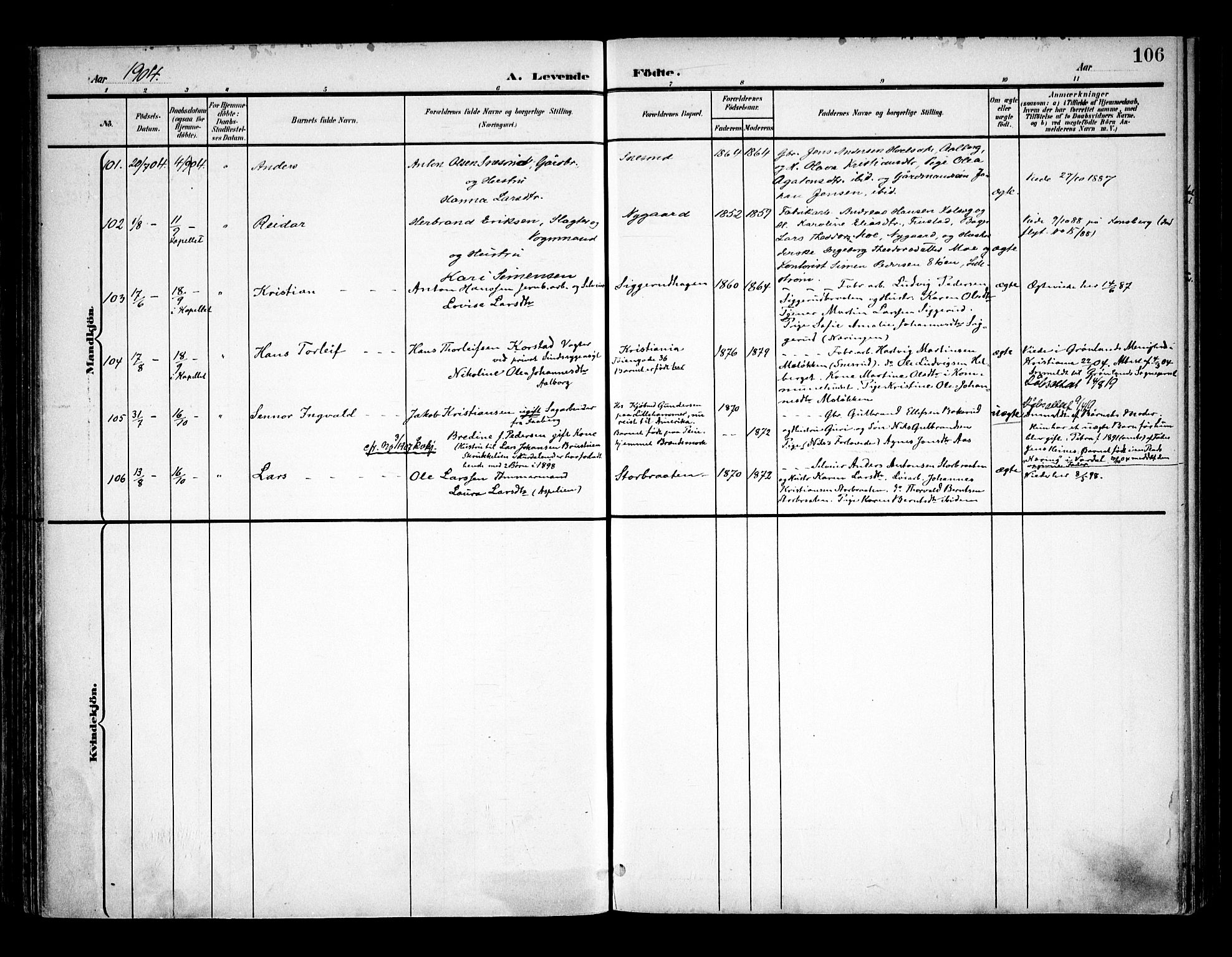 Eidsvoll prestekontor Kirkebøker, AV/SAO-A-10888/F/Fa/L0006: Ministerialbok nr. I 6, 1900-1907, s. 106