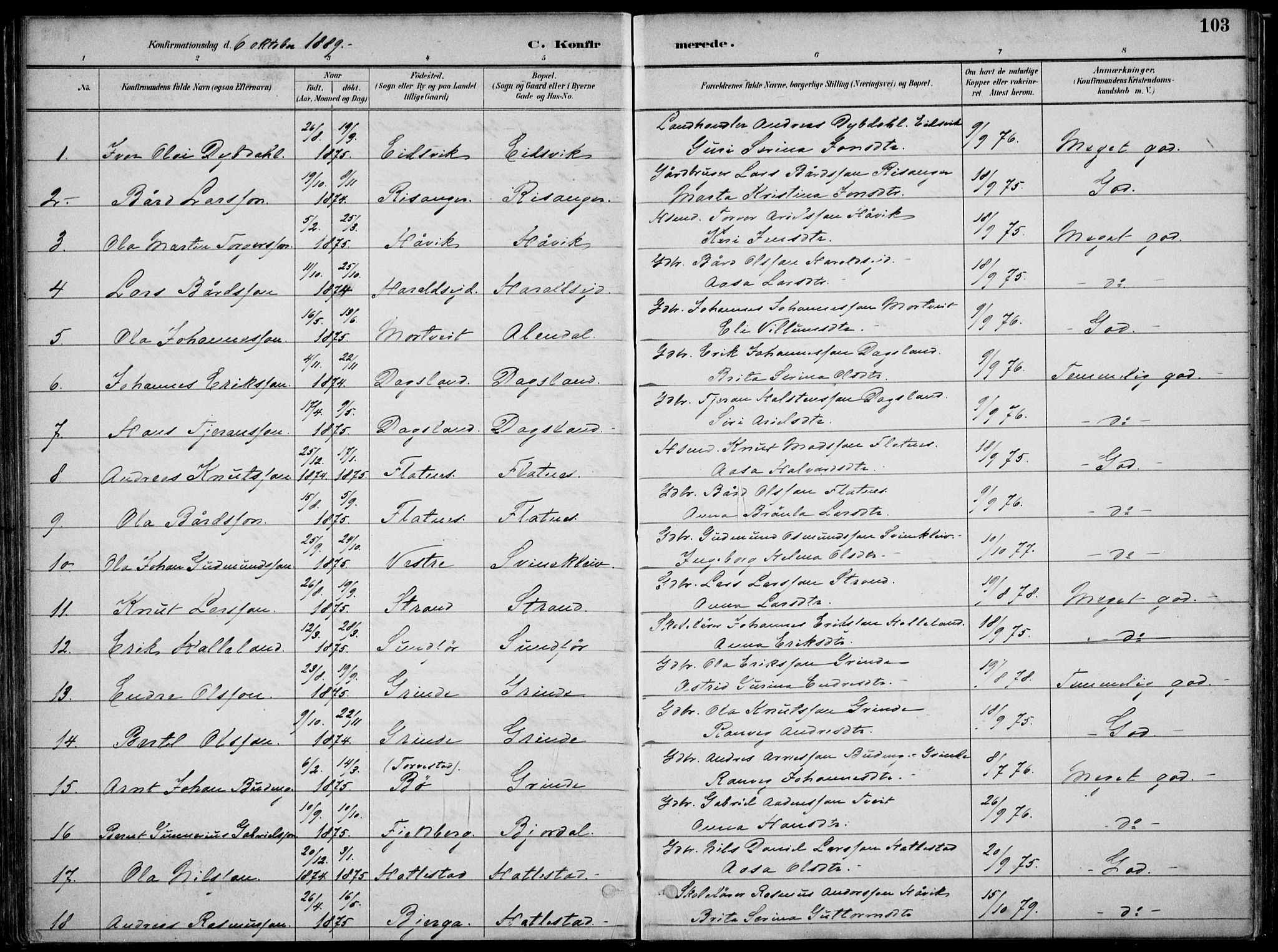 Skjold sokneprestkontor, SAST/A-101847/H/Ha/Haa/L0010: Ministerialbok nr. A 10, 1882-1897, s. 103