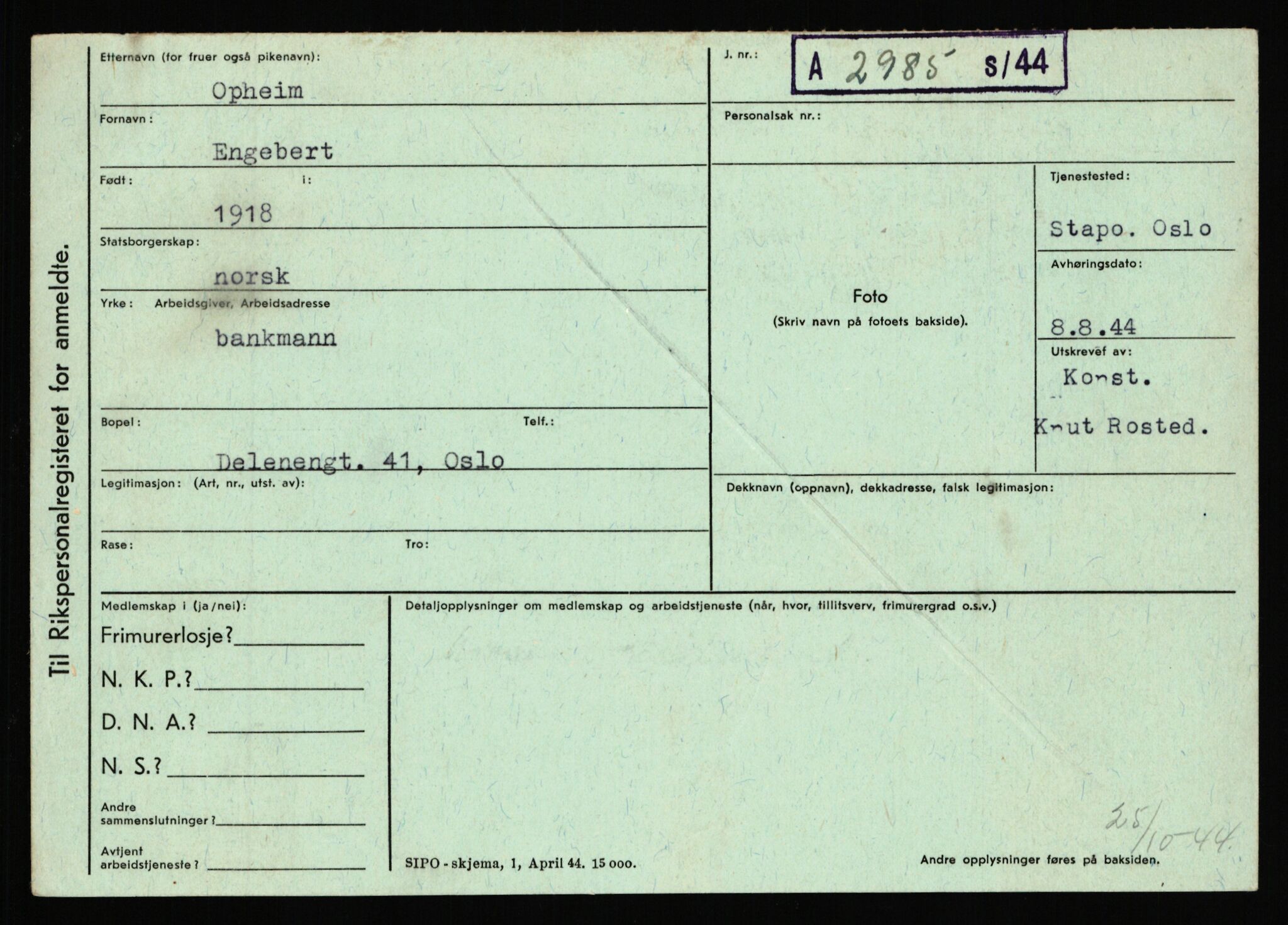 Statspolitiet - Hovedkontoret / Osloavdelingen, AV/RA-S-1329/C/Ca/L0012: Oanæs - Quistgaard	, 1943-1945, s. 2116