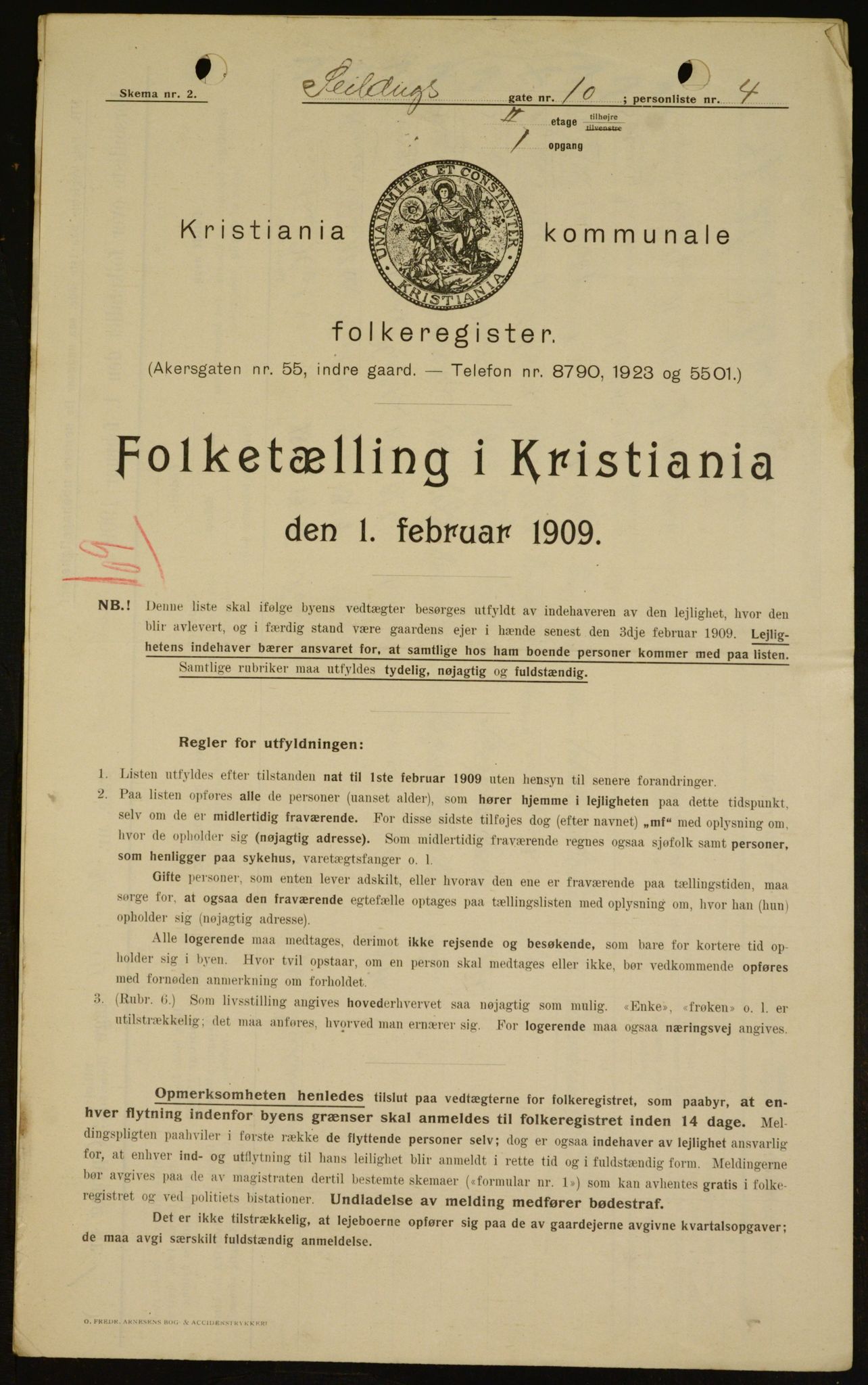 OBA, Kommunal folketelling 1.2.1909 for Kristiania kjøpstad, 1909, s. 85563