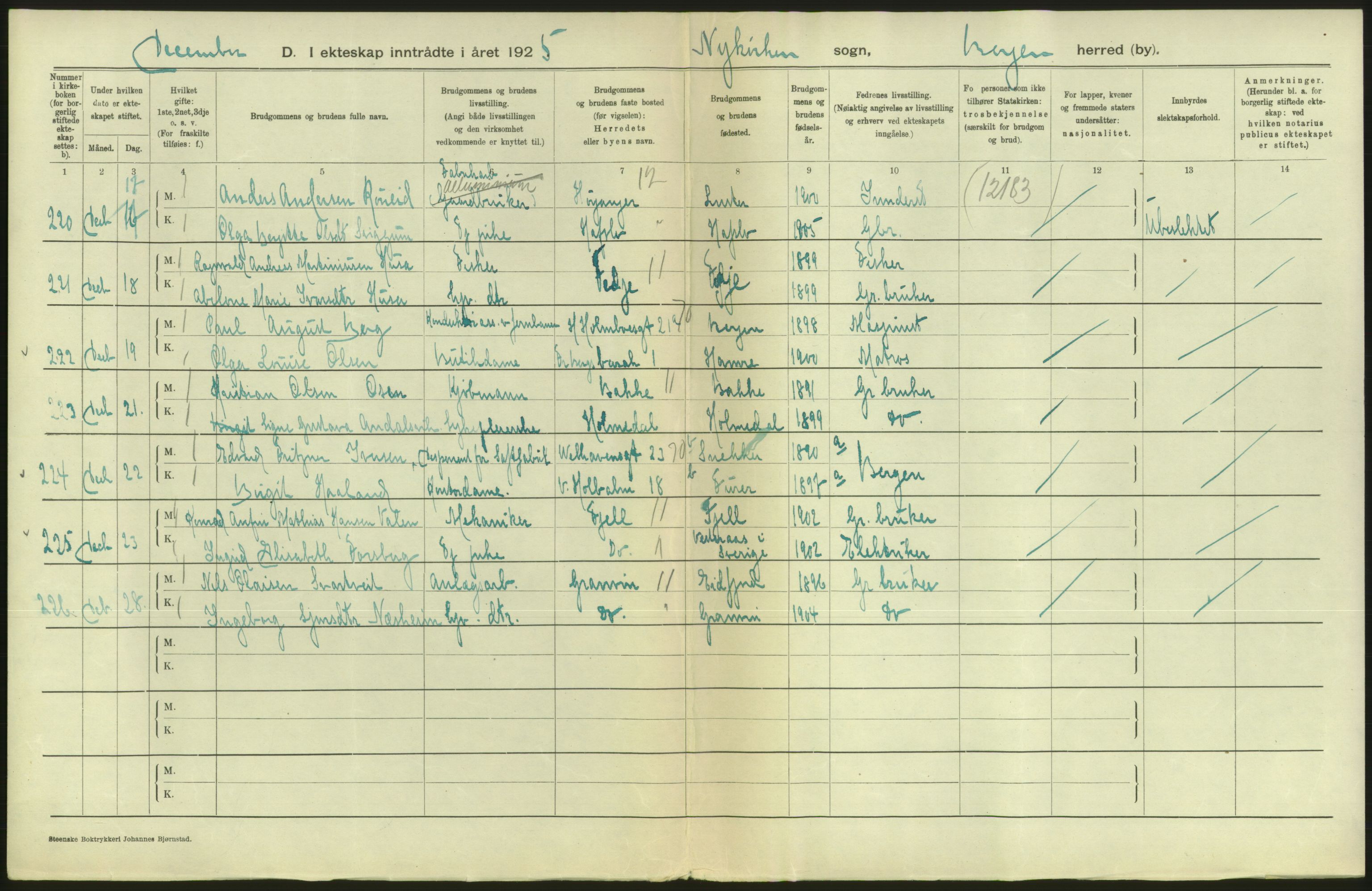 Statistisk sentralbyrå, Sosiodemografiske emner, Befolkning, AV/RA-S-2228/D/Df/Dfc/Dfce/L0029: Bergen: Gifte, døde., 1925, s. 108