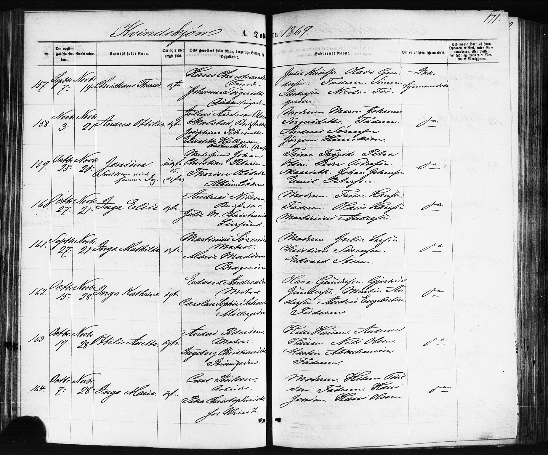 Bragernes kirkebøker, AV/SAKO-A-6/F/Fb/L0004: Ministerialbok nr. II 4, 1869-1875, s. 171