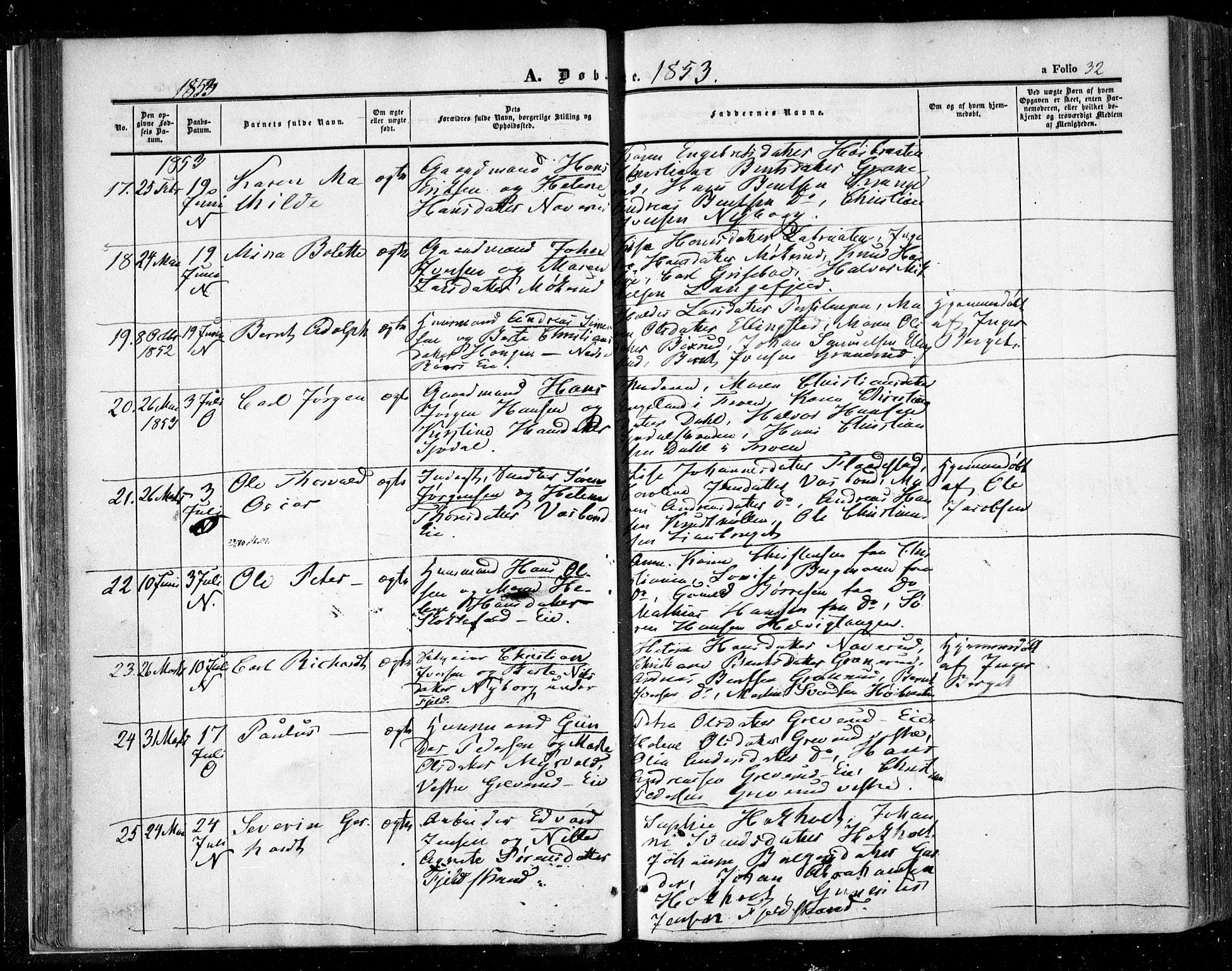 Nesodden prestekontor Kirkebøker, AV/SAO-A-10013/F/Fa/L0007: Ministerialbok nr. I 7, 1848-1868, s. 32