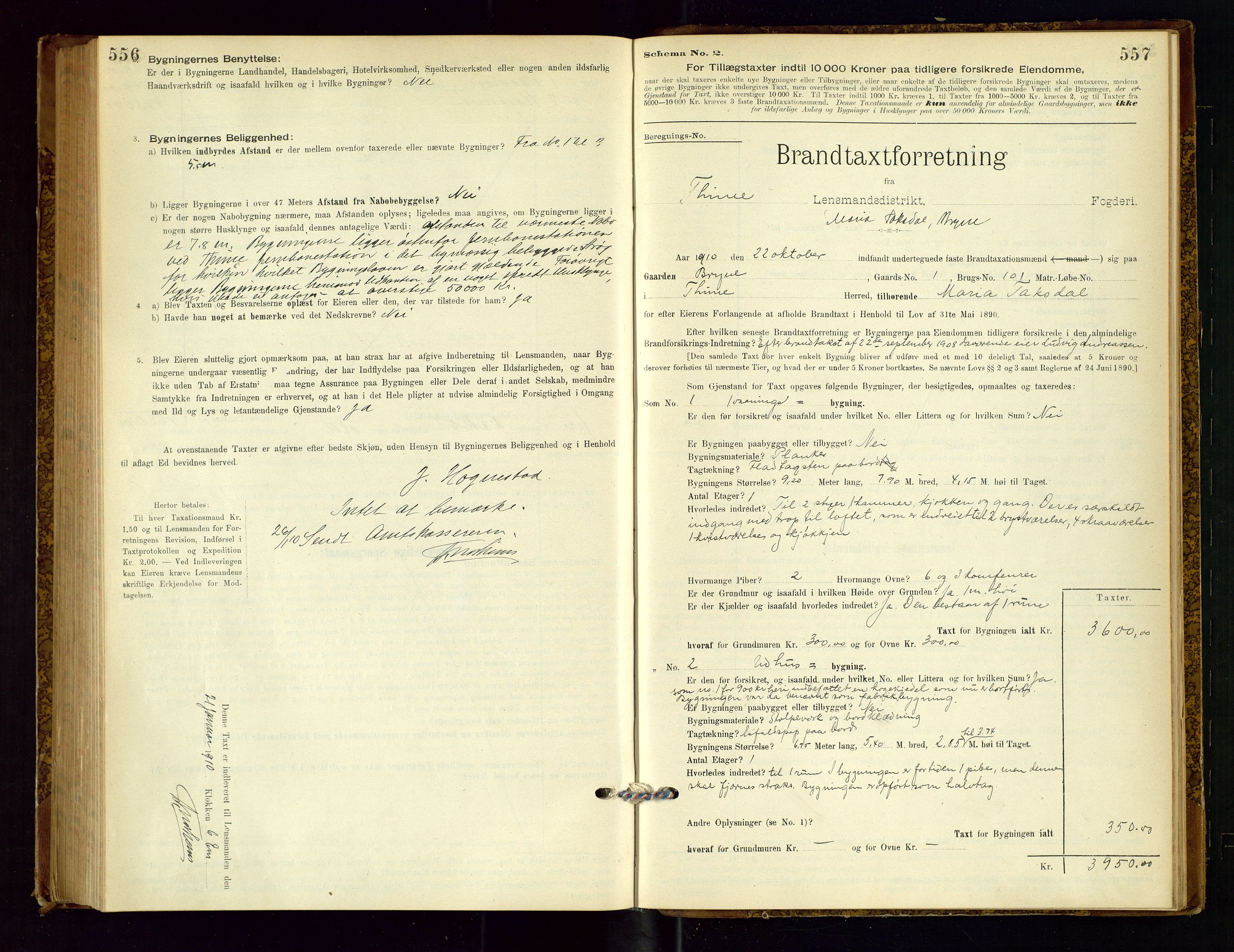 Time lensmannskontor, AV/SAST-A-100420/Gob/L0001: Branntakstprotokoll, 1896-1914, s. 556-557
