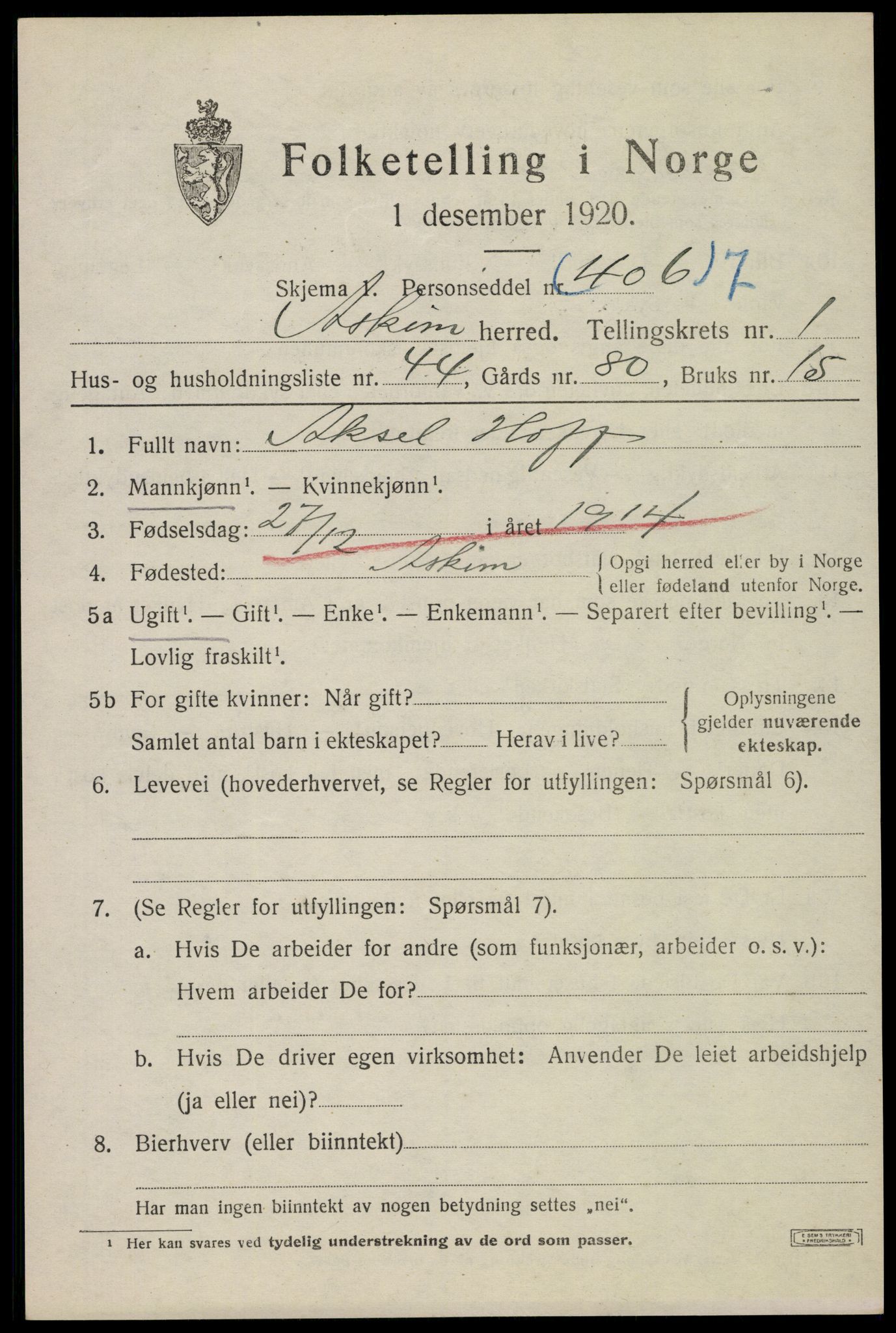 SAO, Folketelling 1920 for 0124 Askim herred, 1920, s. 2265
