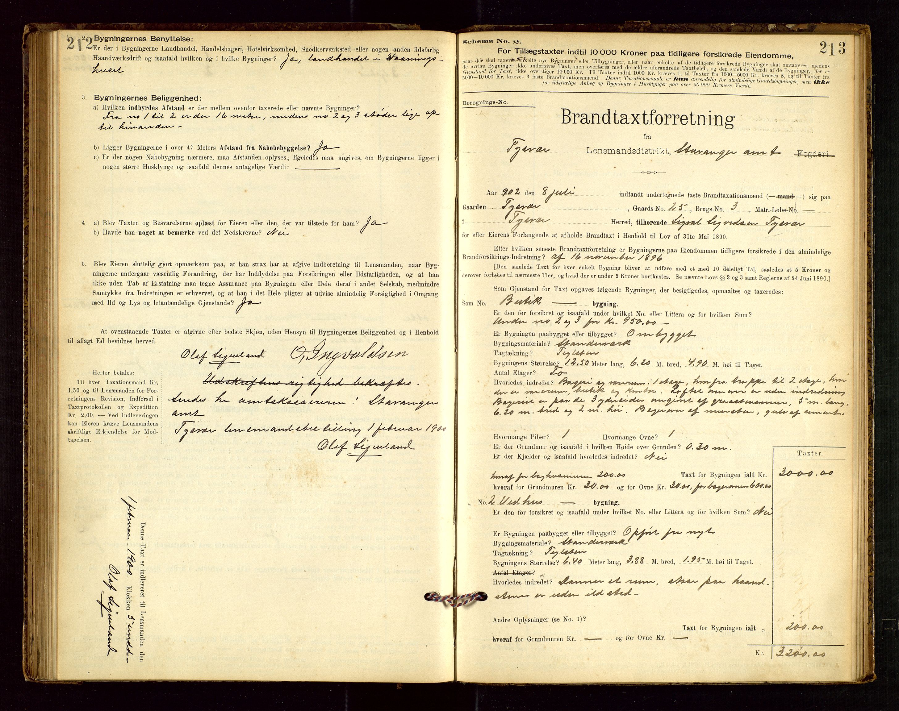 Tysvær lensmannskontor, AV/SAST-A-100192/Gob/L0001: "Brandtaxationsprotokol for Tysvær Lensmandsdistrikt Ryfylke Fogderi", 1894-1916, s. 212-213