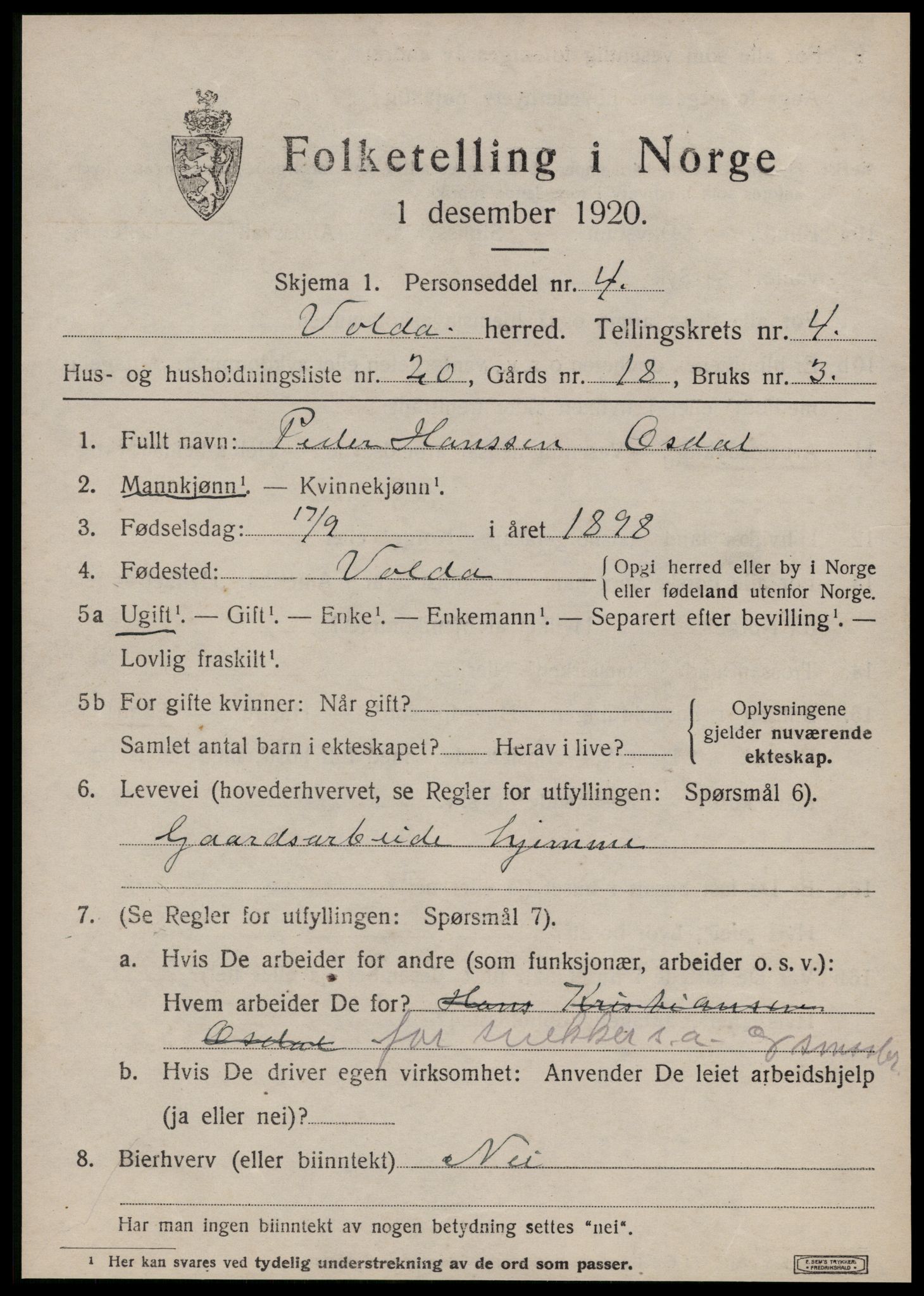 SAT, Folketelling 1920 for 1519 Volda herred, 1920, s. 3260