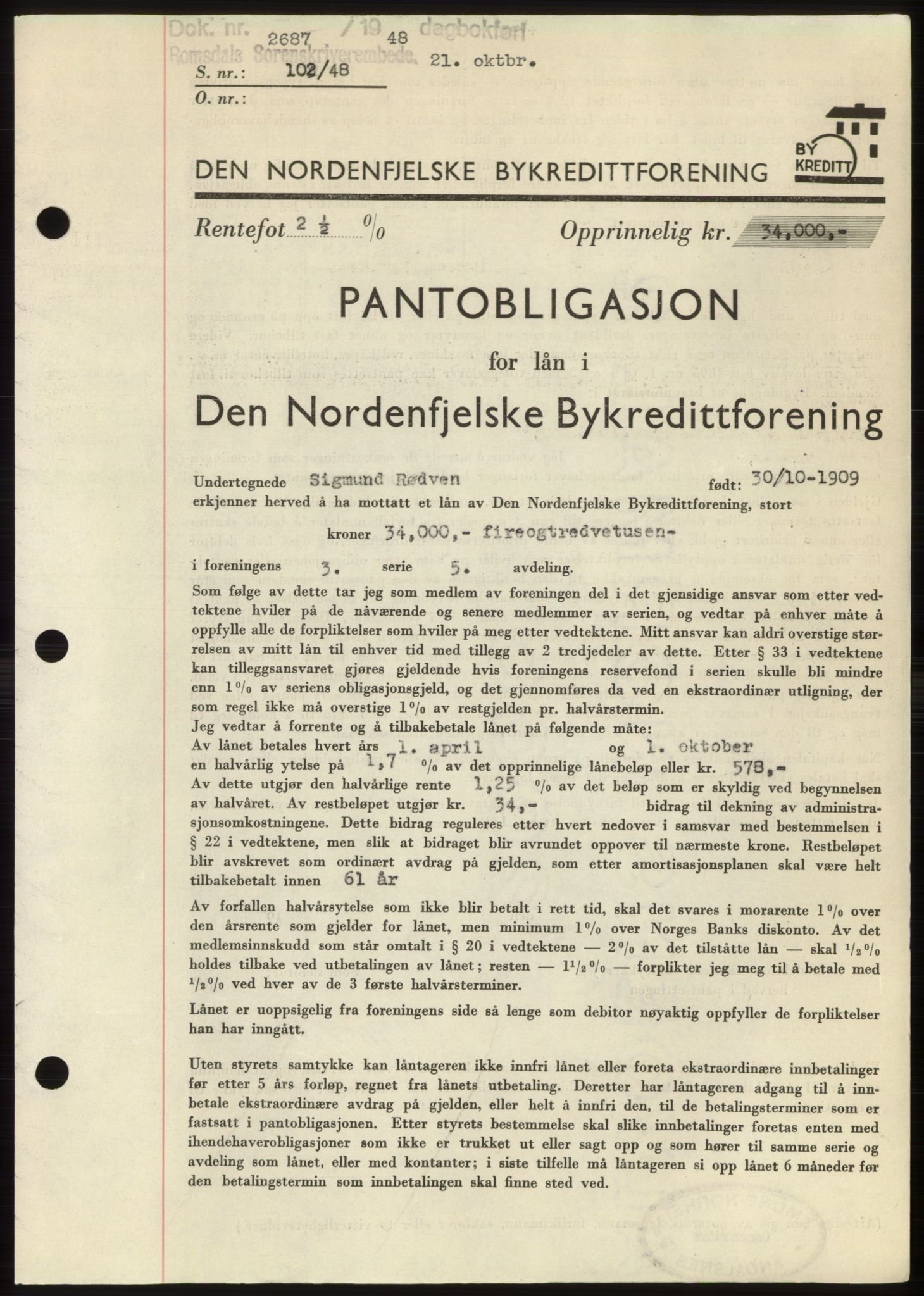 Romsdal sorenskriveri, SAT/A-4149/1/2/2C: Pantebok nr. B4, 1948-1949, Dagboknr: 2687/1948