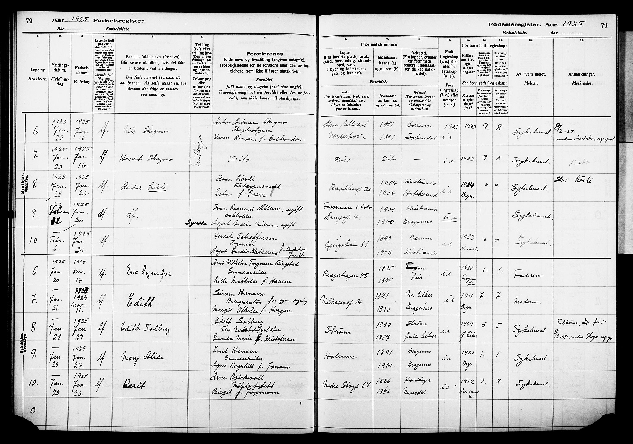 Bragernes kirkebøker, AV/SAKO-A-6/J/Ja/L0002: Fødselsregister nr. 2, 1922-1930, s. 79
