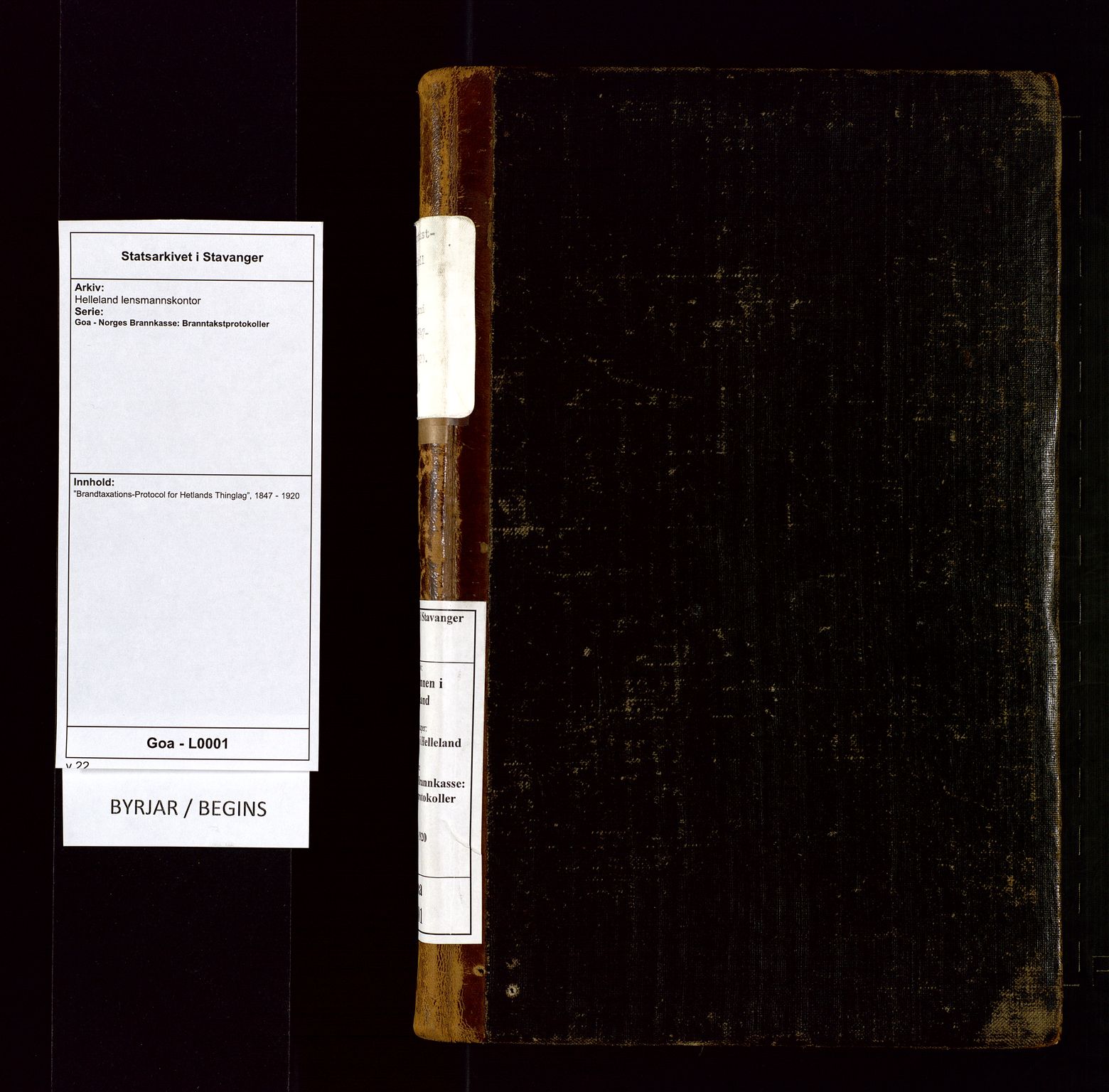 Helleland lensmannskontor, AV/SAST-A-100209/Goa/L0001: "Brandtaxations-Protocol for Hetlands Thinglag", 1847-1920