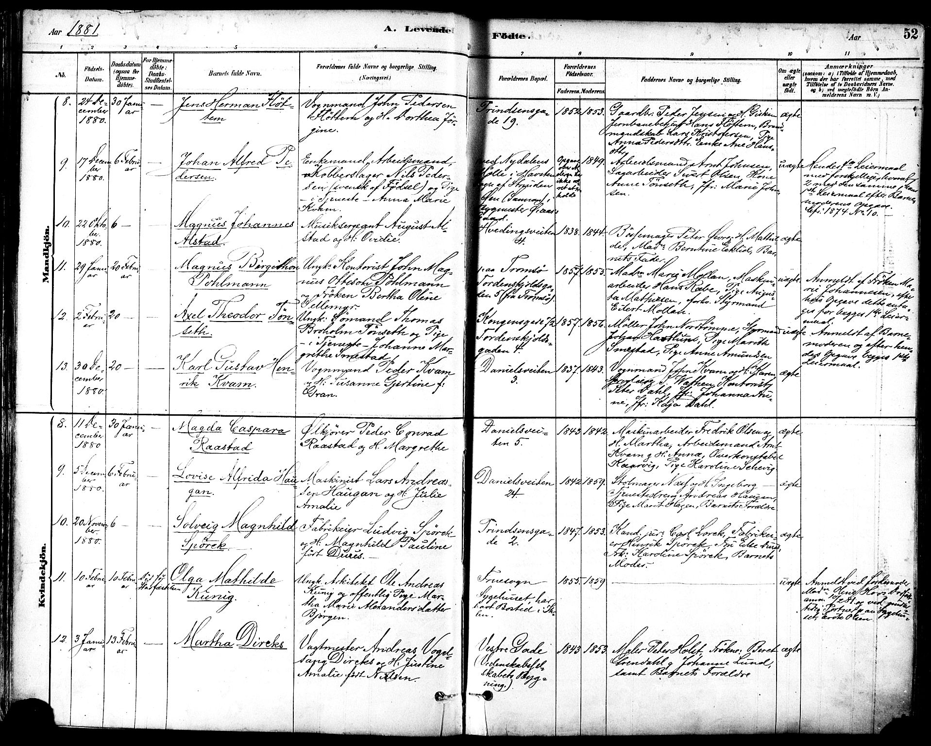 Ministerialprotokoller, klokkerbøker og fødselsregistre - Sør-Trøndelag, SAT/A-1456/601/L0057: Ministerialbok nr. 601A25, 1877-1891, s. 52