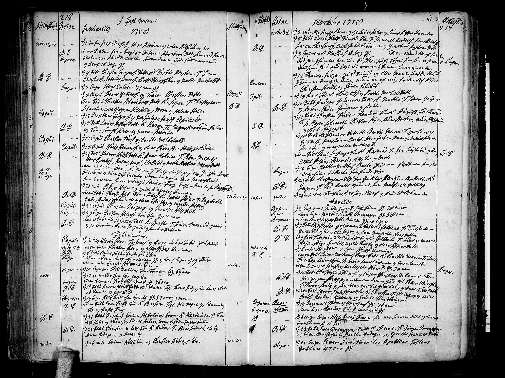 Botne kirkebøker, AV/SAKO-A-340/F/Fa/L0001a: Ministerialbok nr. I 1A, 1707-1778, s. 216-217