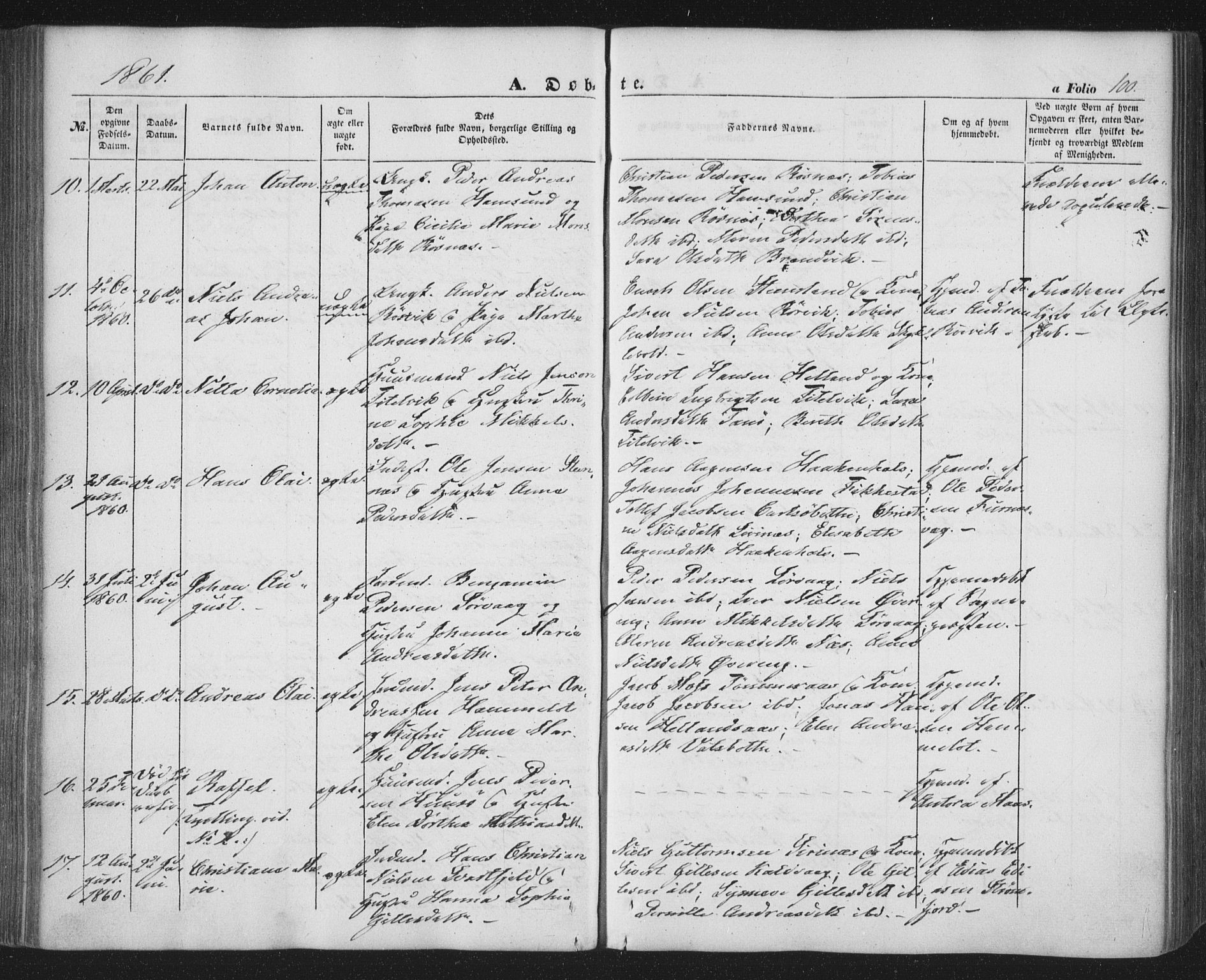 Ministerialprotokoller, klokkerbøker og fødselsregistre - Nordland, AV/SAT-A-1459/859/L0844: Ministerialbok nr. 859A04, 1849-1862, s. 100