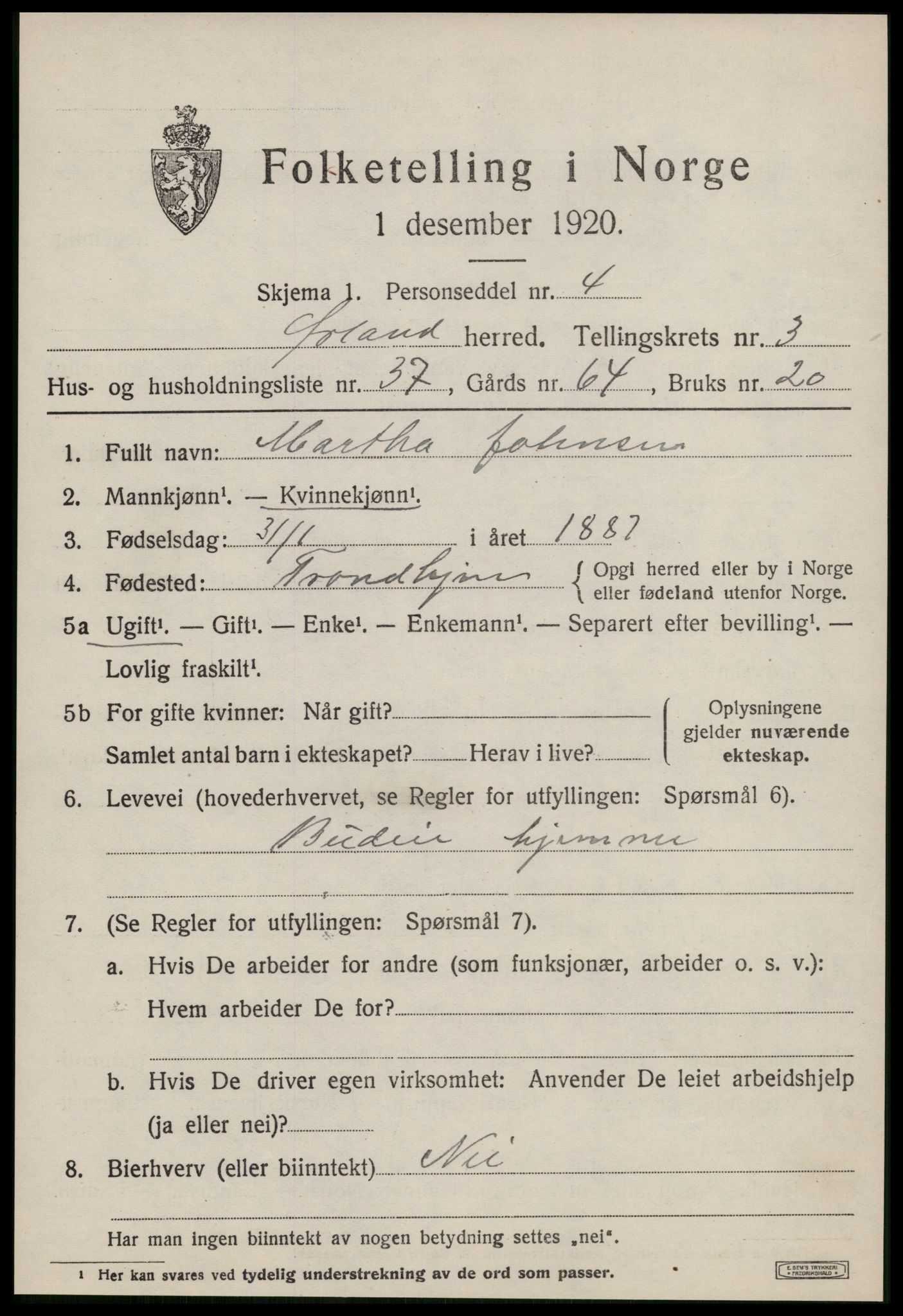 SAT, Folketelling 1920 for 1621 Ørland herred, 1920, s. 2905