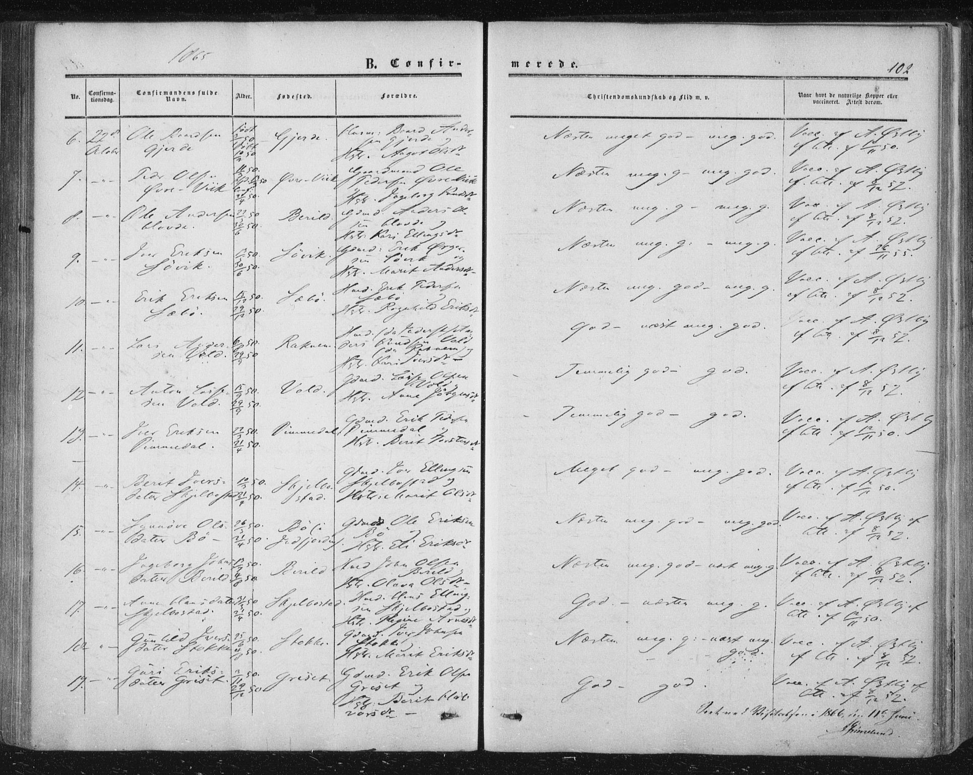 Ministerialprotokoller, klokkerbøker og fødselsregistre - Møre og Romsdal, AV/SAT-A-1454/543/L0562: Ministerialbok nr. 543A02, 1854-1884, s. 102