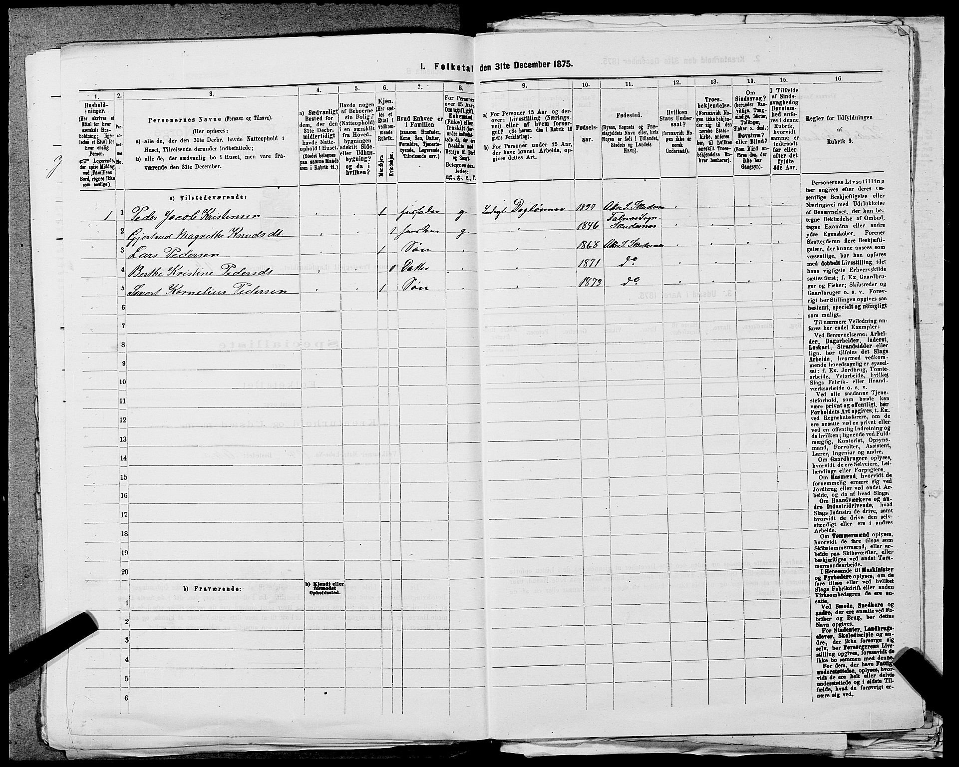 SAST, Folketelling 1875 for 1150L Skudenes prestegjeld, Falnes sokn, Åkra sokn og Ferkingstad sokn, 1875, s. 561