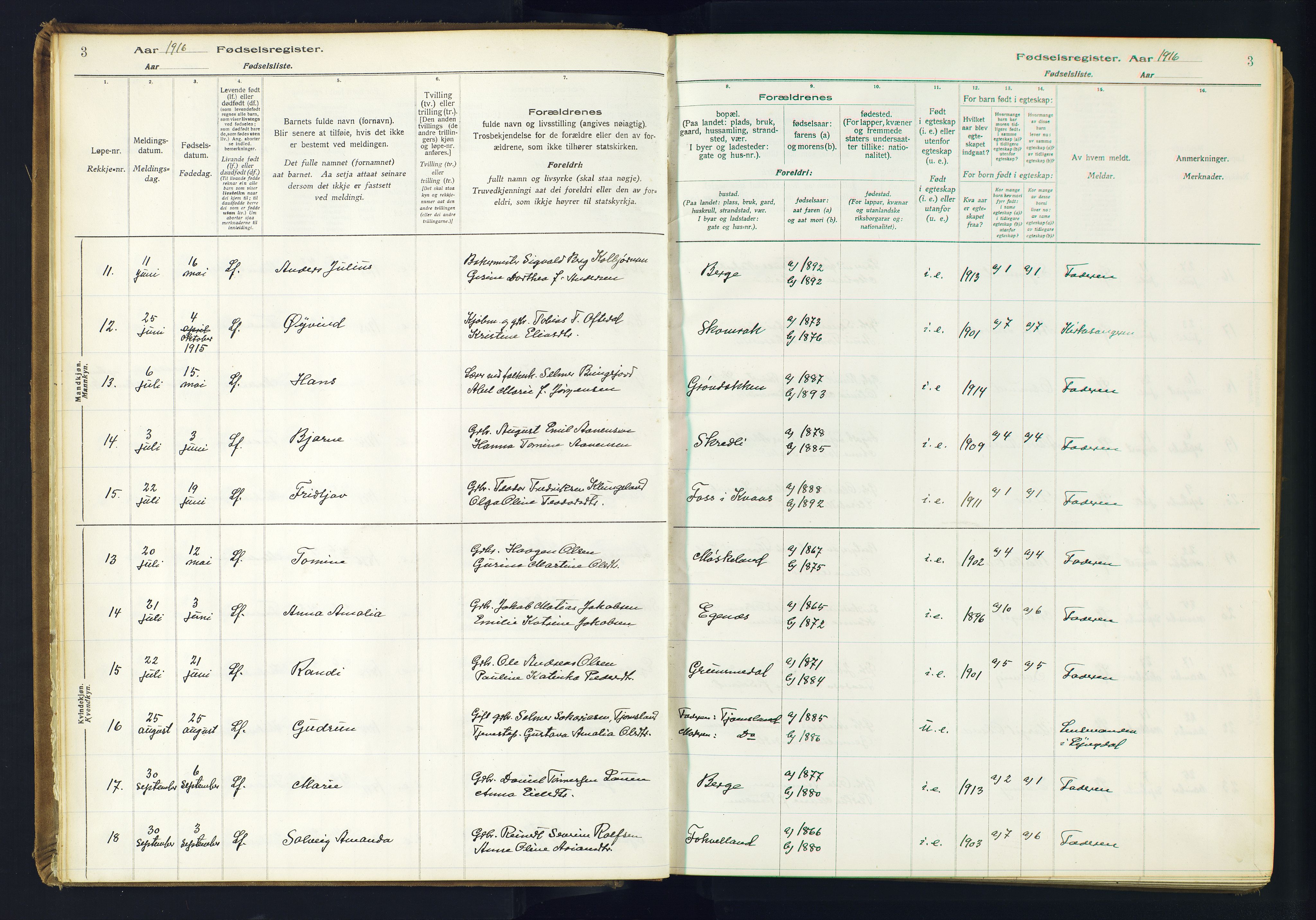 Lyngdal sokneprestkontor, SAK/1111-0029/J/Ja/L0001: Fødselsregister nr. A-VI-26, 1916-1951, s. 3