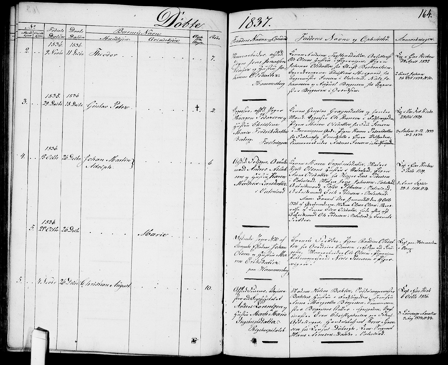 Garnisonsmenigheten Kirkebøker, AV/SAO-A-10846/G/Ga/L0004: Klokkerbok nr. 4, 1828-1840, s. 164