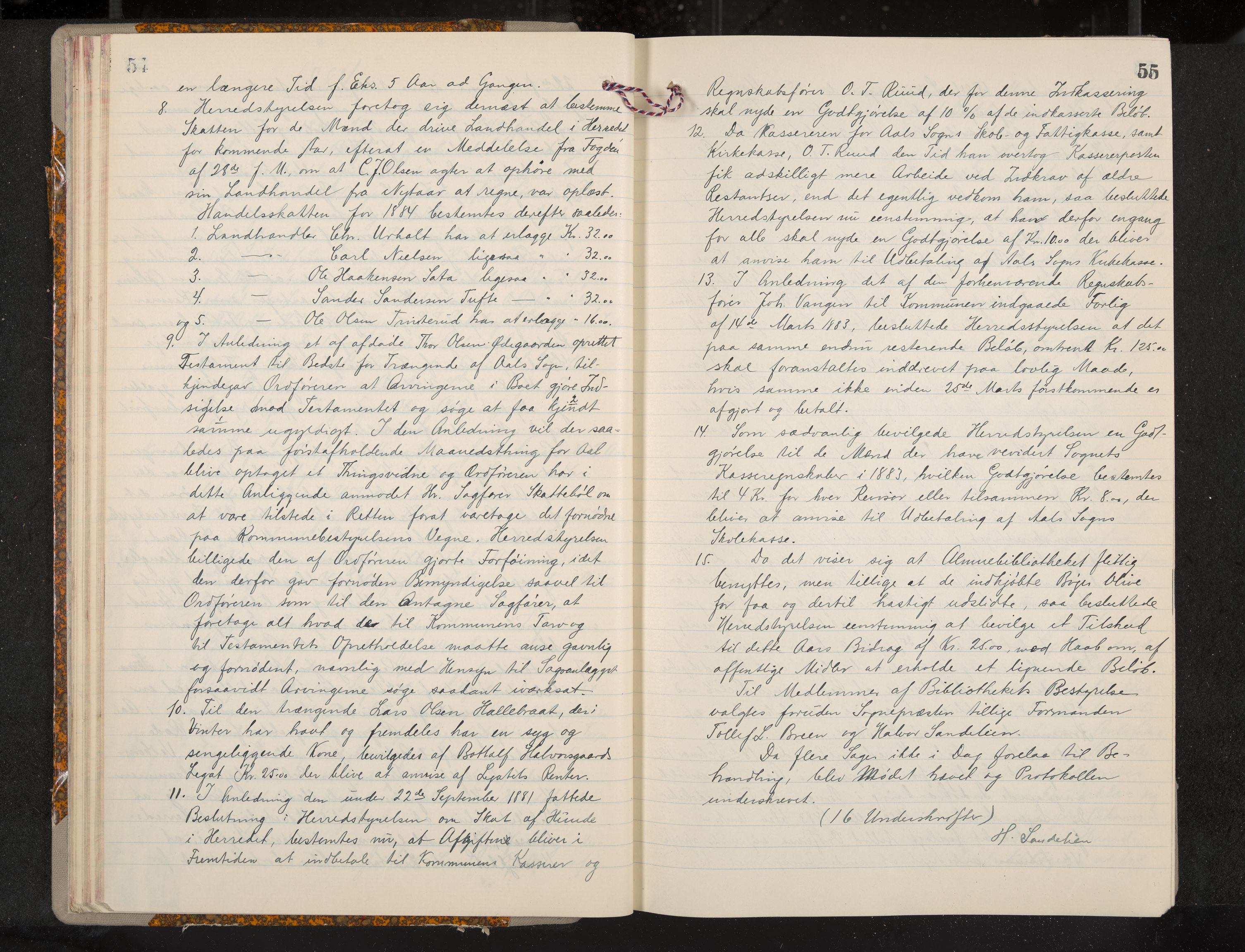 Ål formannskap og sentraladministrasjon, IKAK/0619021/A/Aa/L0004: Utskrift av møtebok, 1881-1901, s. 54-55