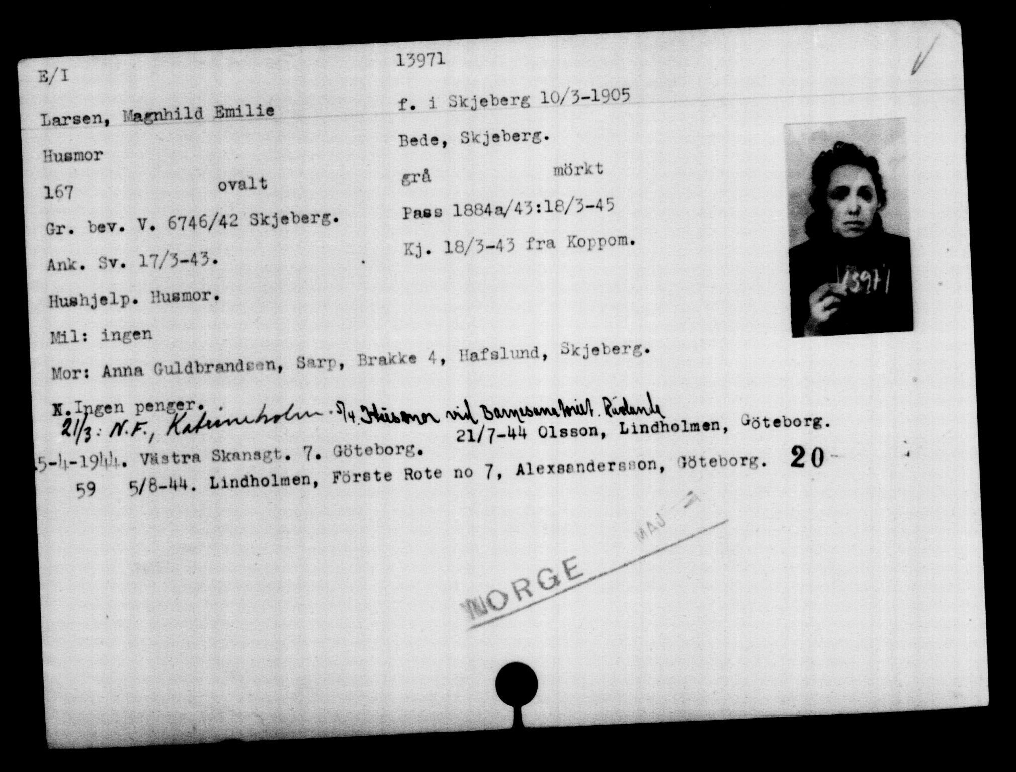 Den Kgl. Norske Legasjons Flyktningskontor, AV/RA-S-6753/V/Va/L0007: Kjesäterkartoteket.  Flyktningenr. 12700-15723, 1940-1945, s. 1455