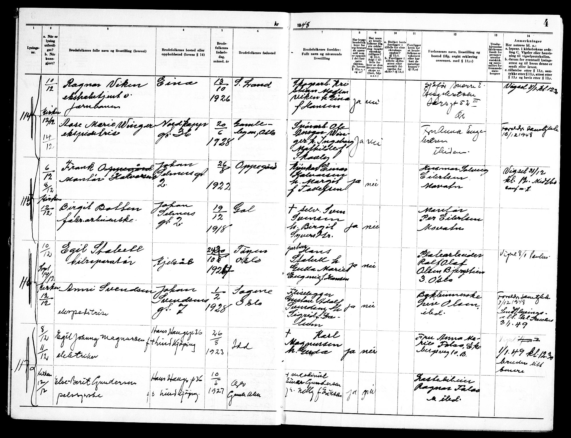 Torshov prestekontor Kirkebøker, AV/SAO-A-10238a/H/Ha/L0004: Lysningsprotokoll nr. 4, 1948-1951, s. 4