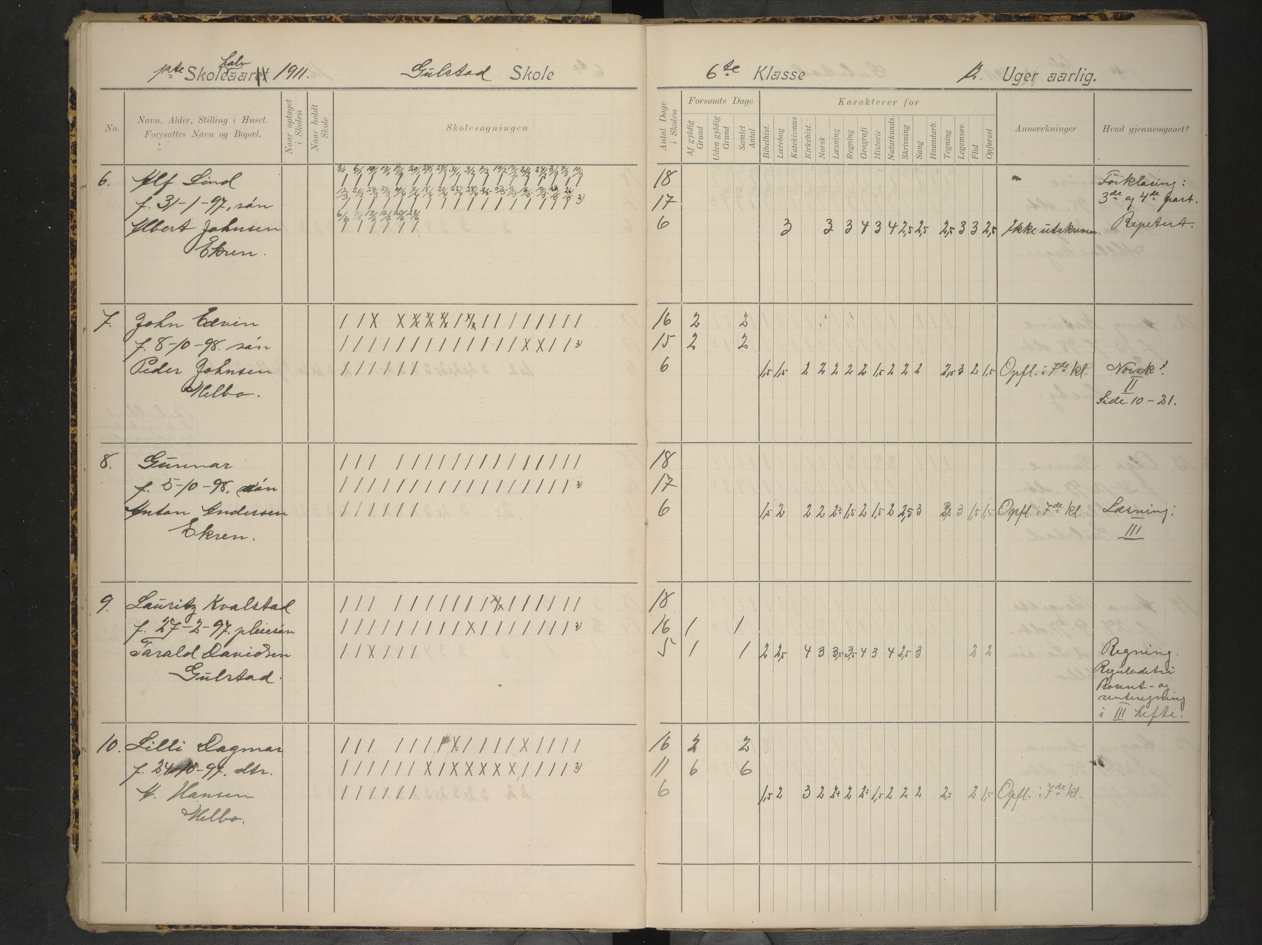 Hadsel kommune. Gulstad skolekrets, AIN/K-18660.510.28/F/Fa/L0002: Skoleprotokoll for Gulstad skole, 1911-1917