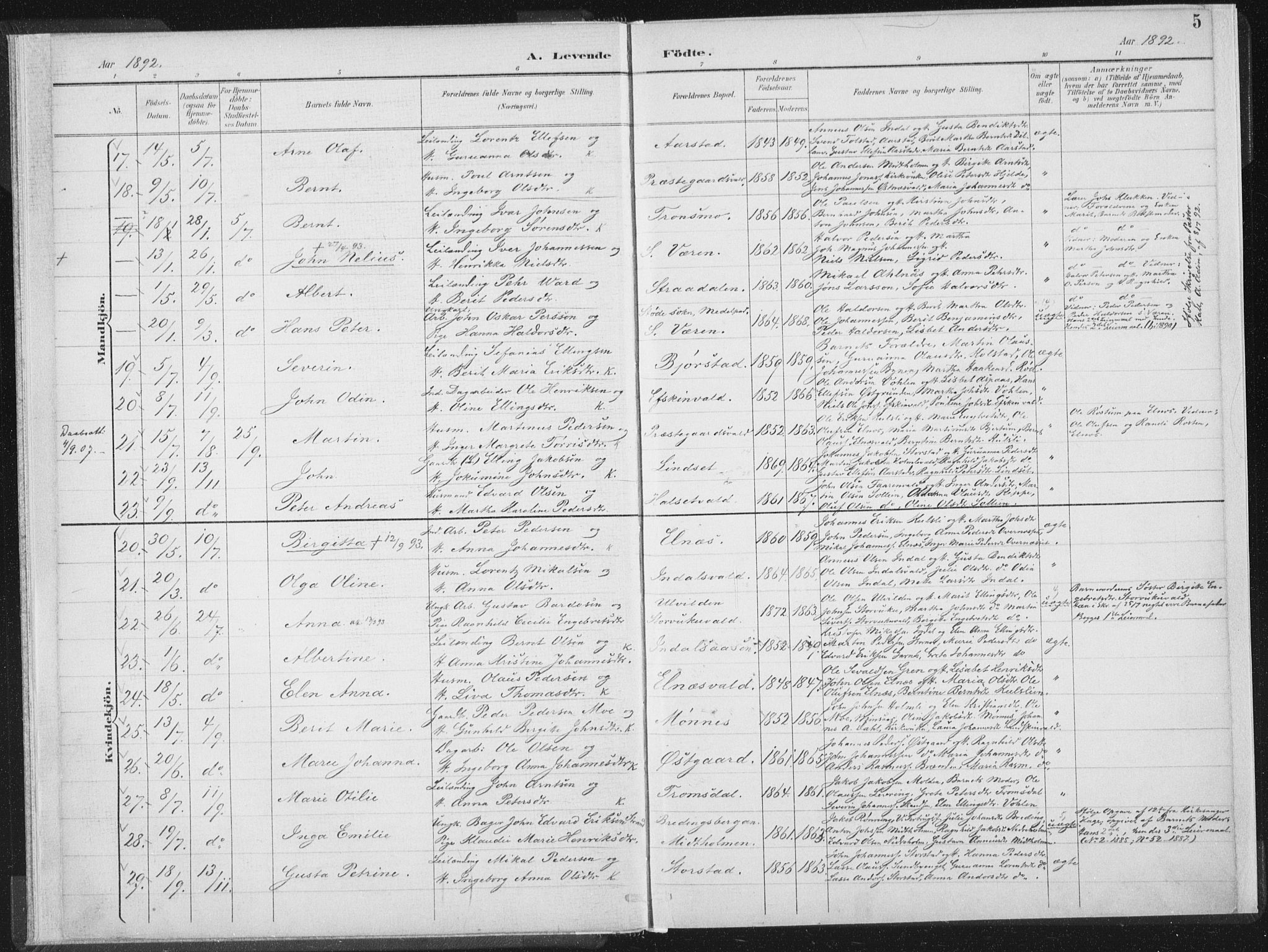 Ministerialprotokoller, klokkerbøker og fødselsregistre - Nord-Trøndelag, SAT/A-1458/724/L0263: Ministerialbok nr. 724A01, 1891-1907, s. 5