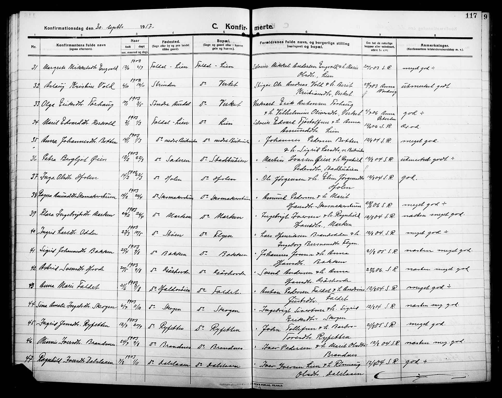 Alvdal prestekontor, AV/SAH-PREST-060/H/Ha/Hab/L0006: Klokkerbok nr. 6, 1910-1924, s. 117