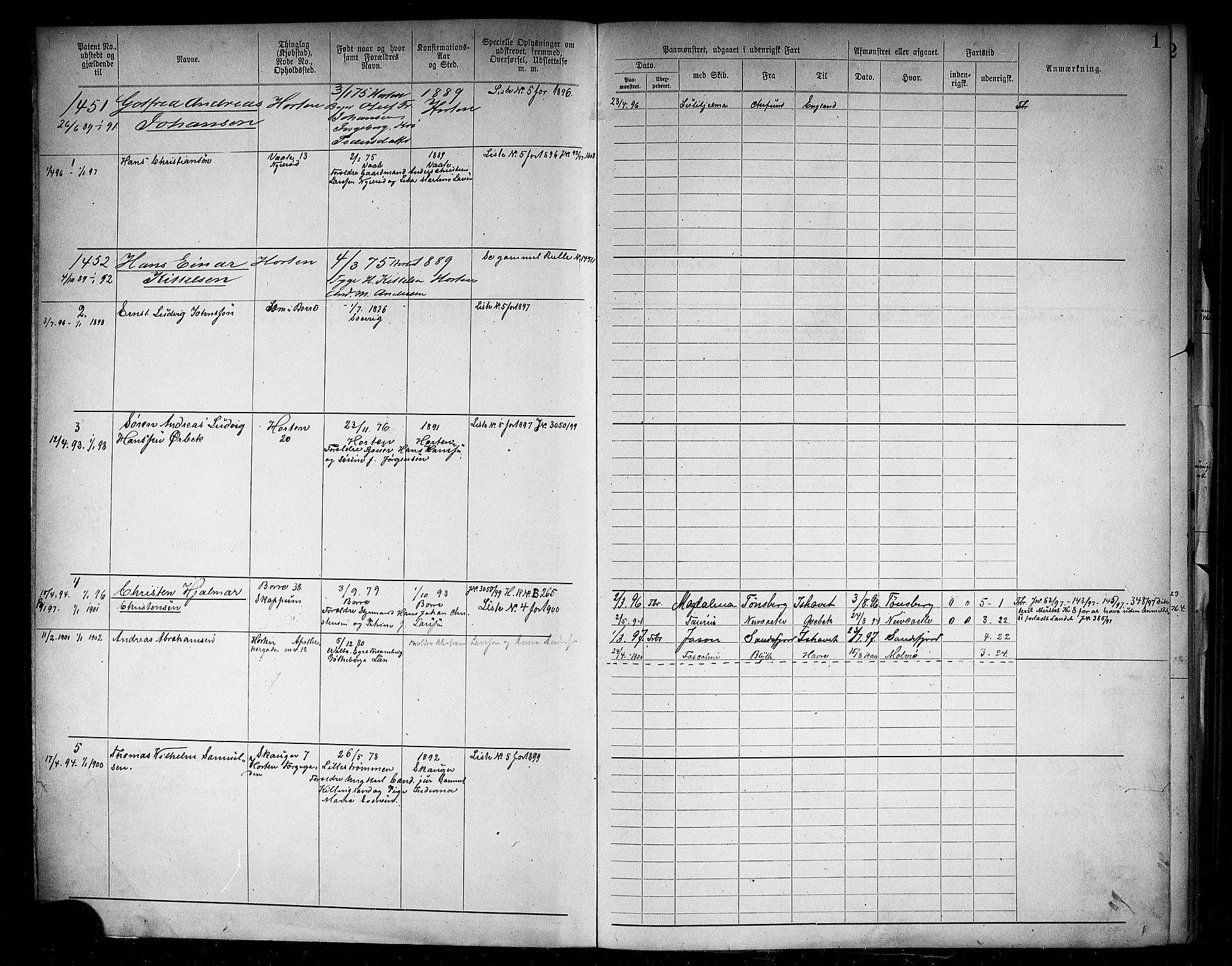 Horten innrulleringskontor, AV/SAKO-A-785/F/Fb/L0006: Annotasjonsrulle, 1889-1911, s. 3