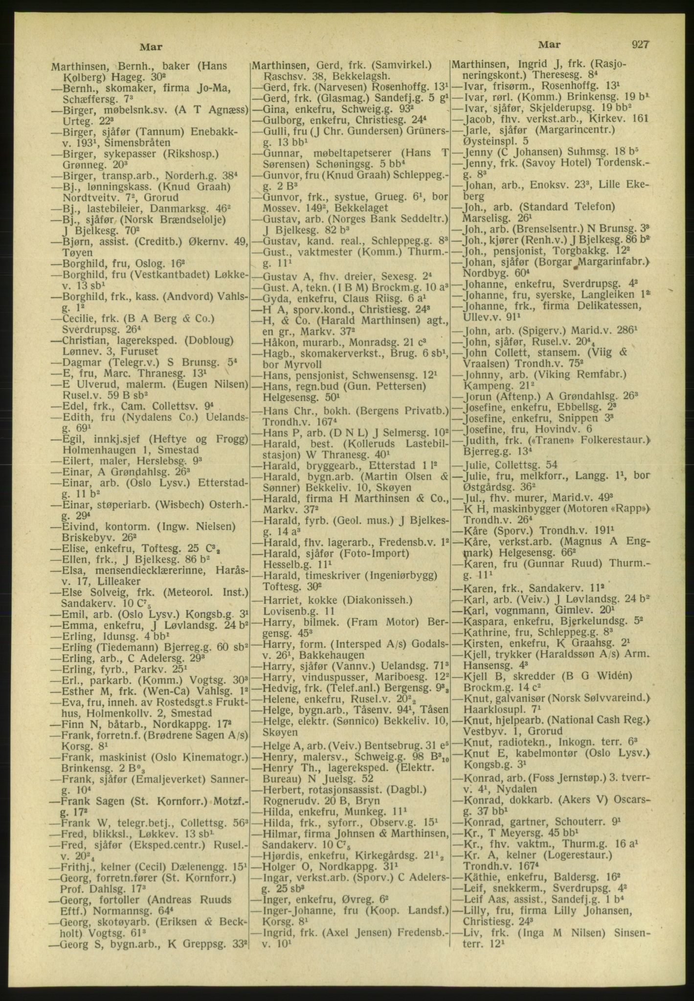 Kristiania/Oslo adressebok, PUBL/-, 1951, s. 927
