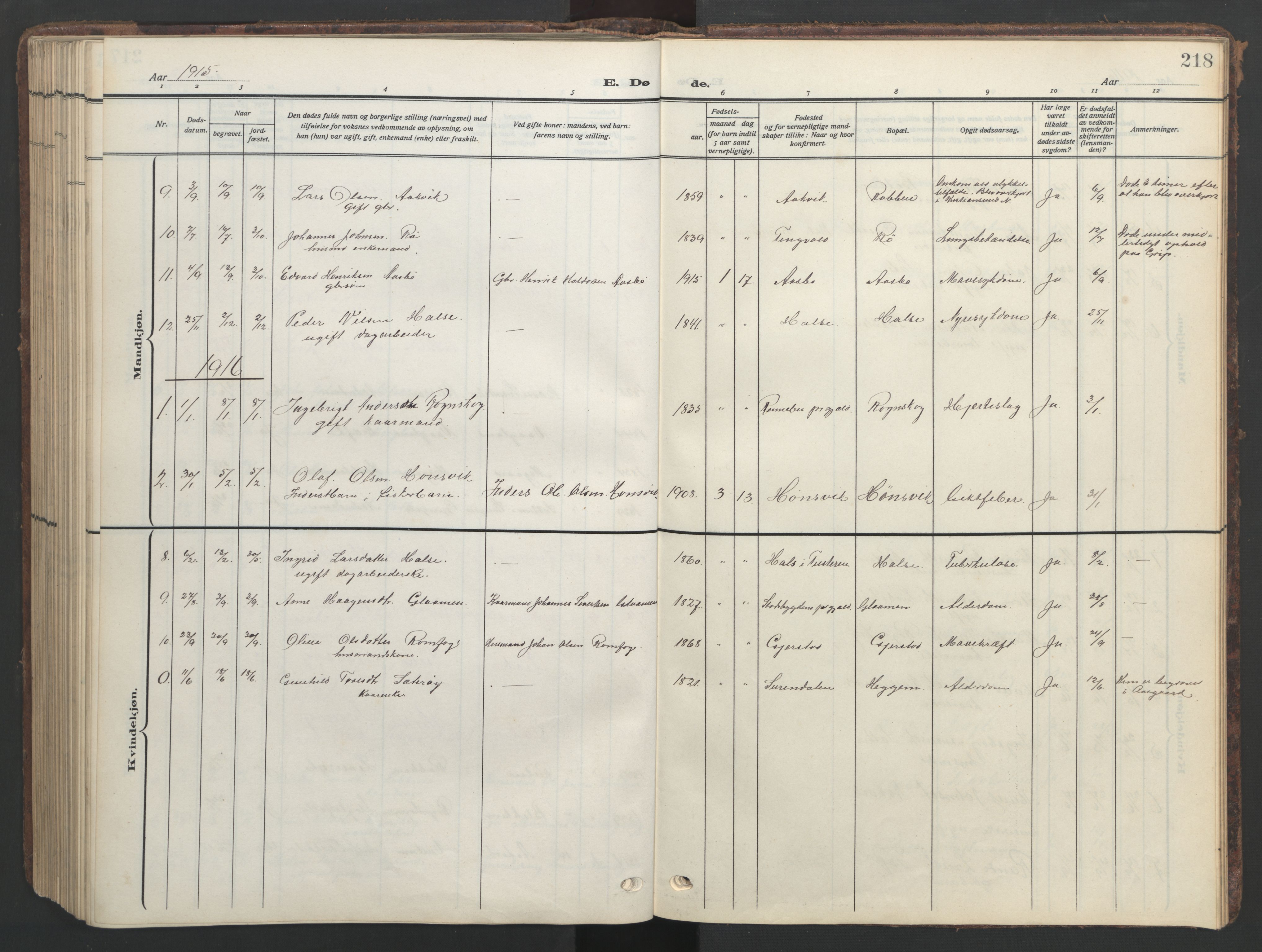 Ministerialprotokoller, klokkerbøker og fødselsregistre - Møre og Romsdal, SAT/A-1454/576/L0891: Klokkerbok nr. 576C02, 1909-1946, s. 218