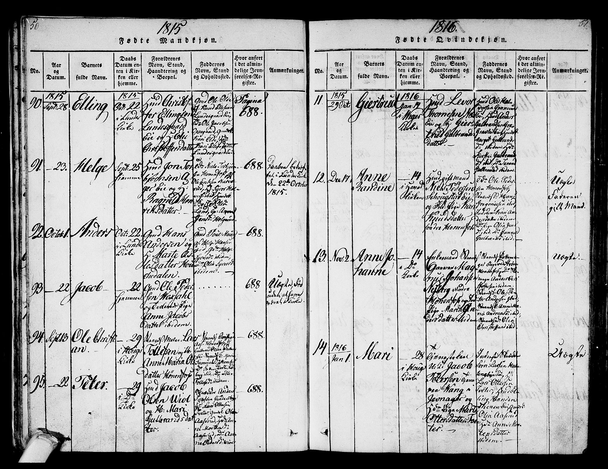 Norderhov kirkebøker, AV/SAKO-A-237/F/Fa/L0008: Ministerialbok nr. 8, 1814-1833, s. 50-51
