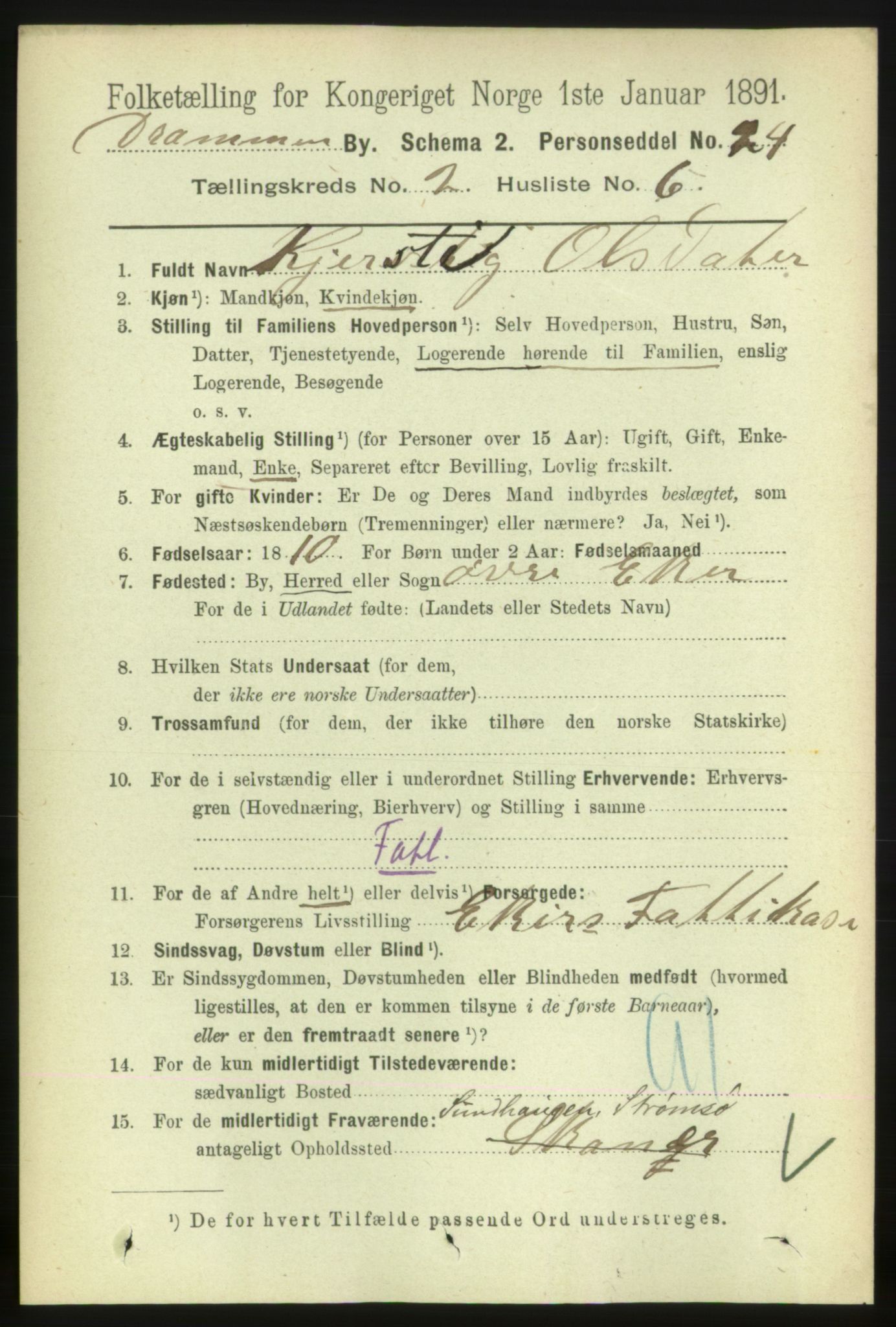 RA, Folketelling 1891 for 0602 Drammen kjøpstad, 1891, s. 4333