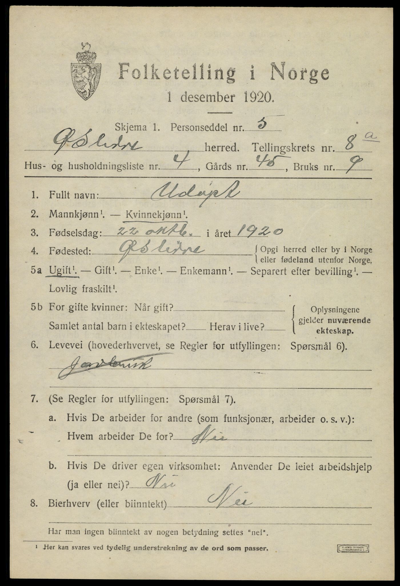 SAH, Folketelling 1920 for 0544 Øystre Slidre herred, 1920, s. 4819