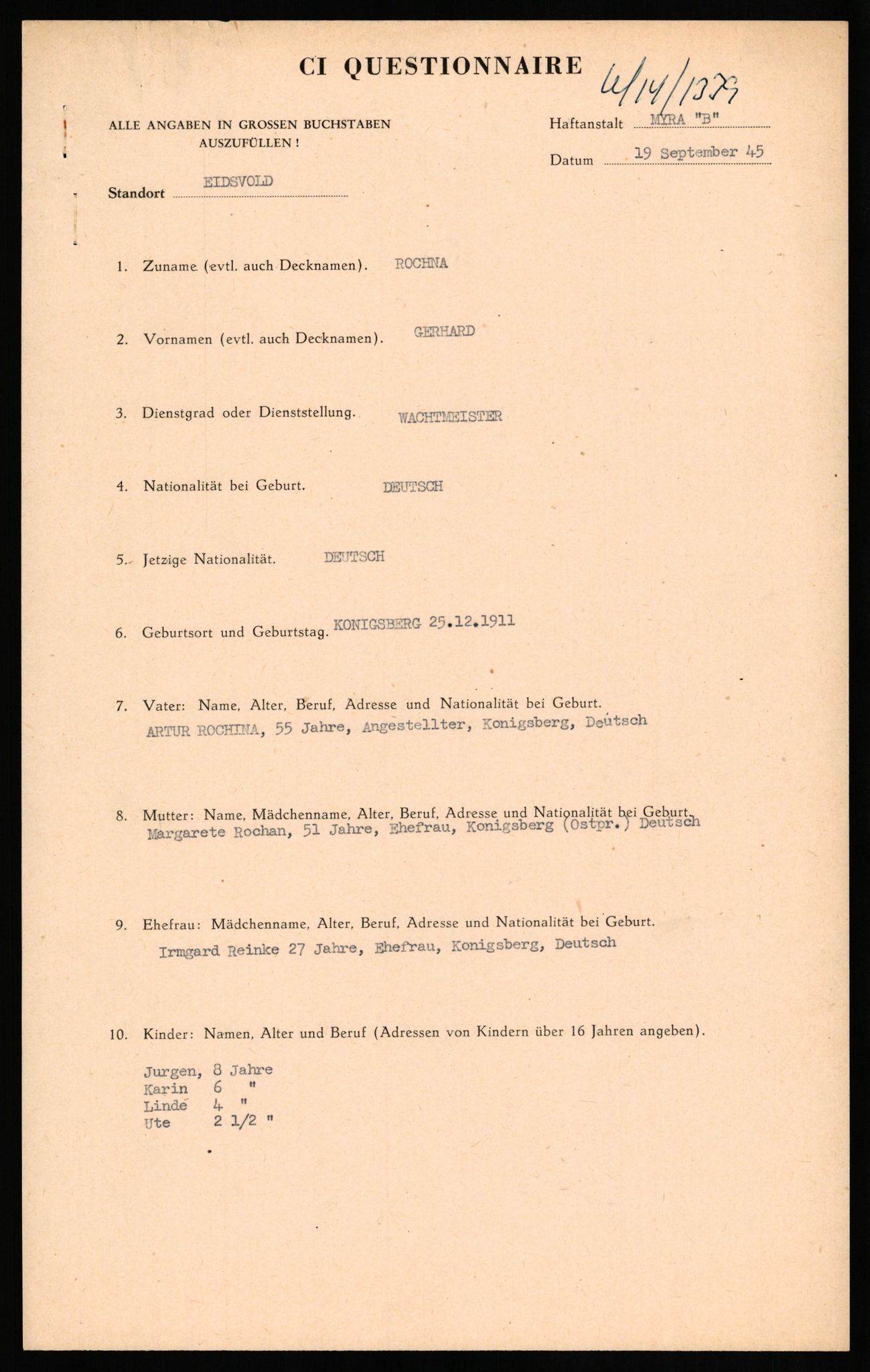 Forsvaret, Forsvarets overkommando II, AV/RA-RAFA-3915/D/Db/L0027: CI Questionaires. Tyske okkupasjonsstyrker i Norge. Tyskere., 1945-1946, s. 466