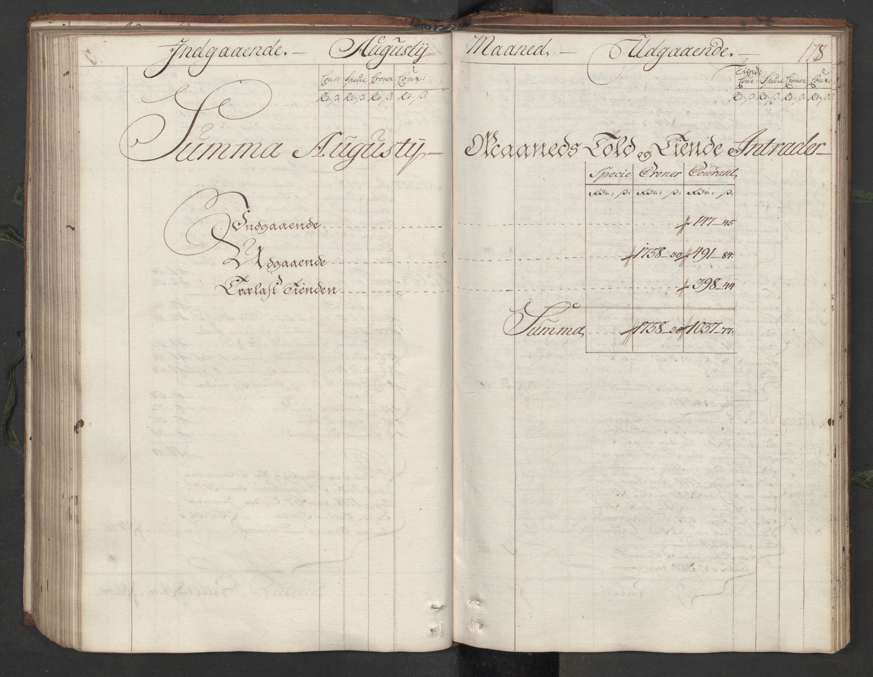 Generaltollkammeret, tollregnskaper, RA/EA-5490/R12/L0007/0001: Tollregnskaper Langesund / Hovedtollbok, 1731, s. 177b-178a