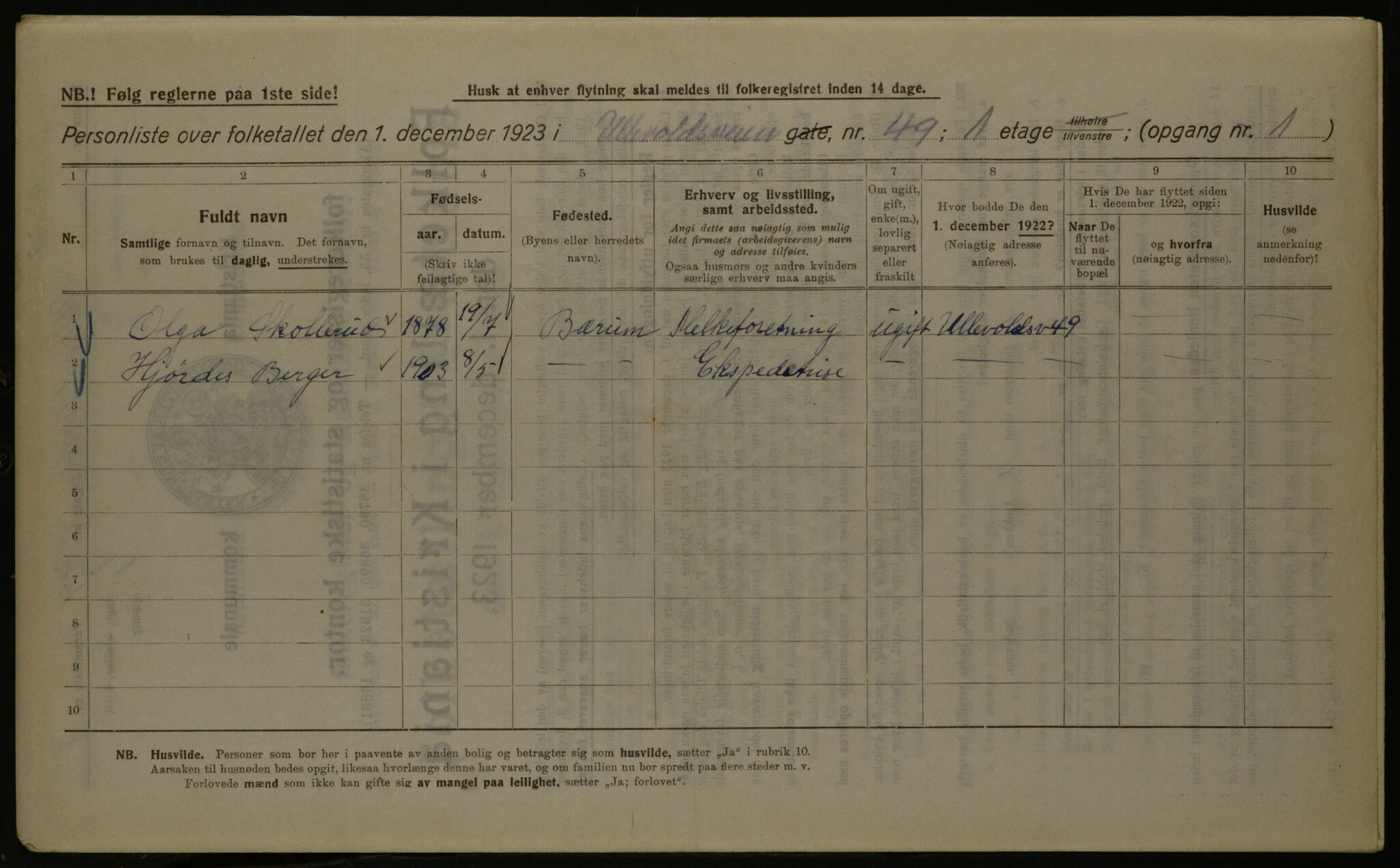 OBA, Kommunal folketelling 1.12.1923 for Kristiania, 1923, s. 131791