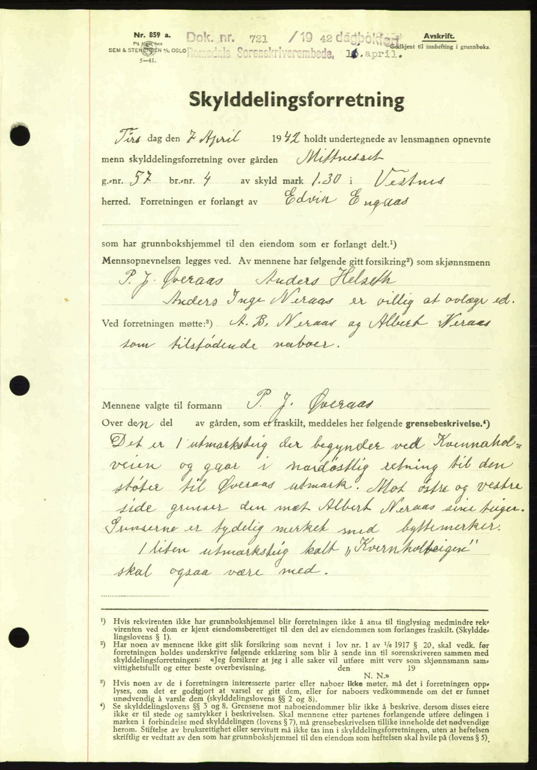 Romsdal sorenskriveri, SAT/A-4149/1/2/2C: Pantebok nr. A12, 1942-1942, Dagboknr: 721/1942