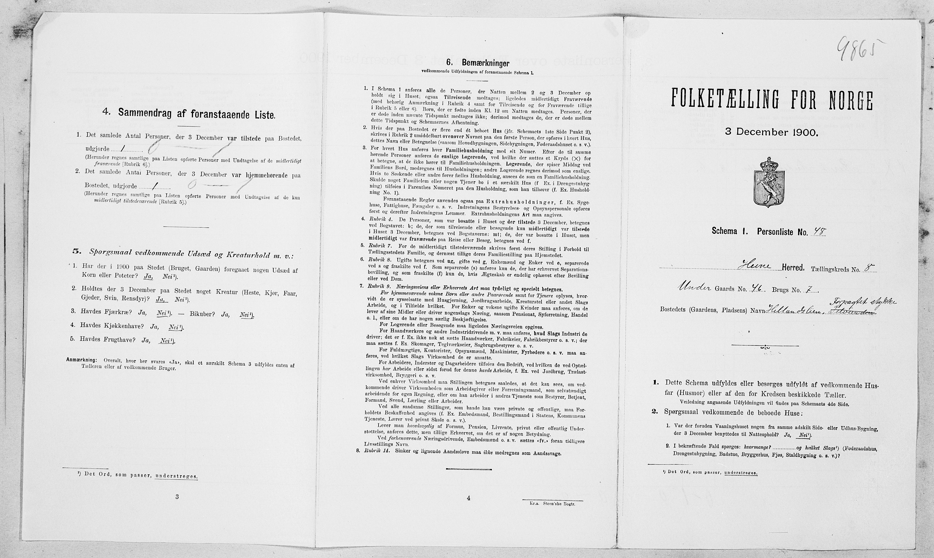 SAT, Folketelling 1900 for 1612 Hemne herred, 1900, s. 1007