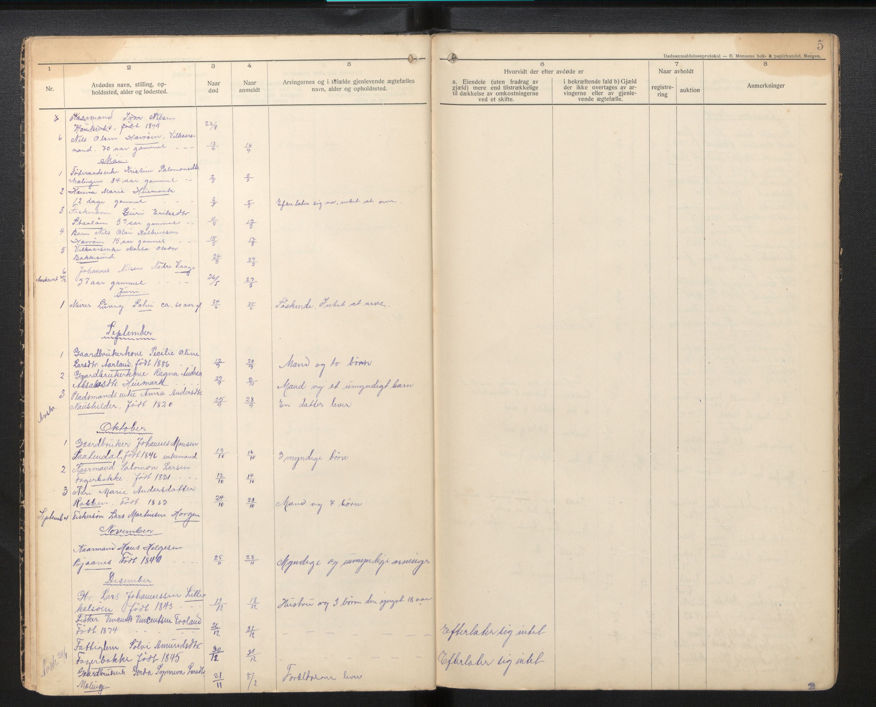 Lensmannen i Sund og Austevoll, AV/SAB-A-35201/0006/L0005: Dødsfallprotokoll - Austevoll, 1912-1926, s. 4