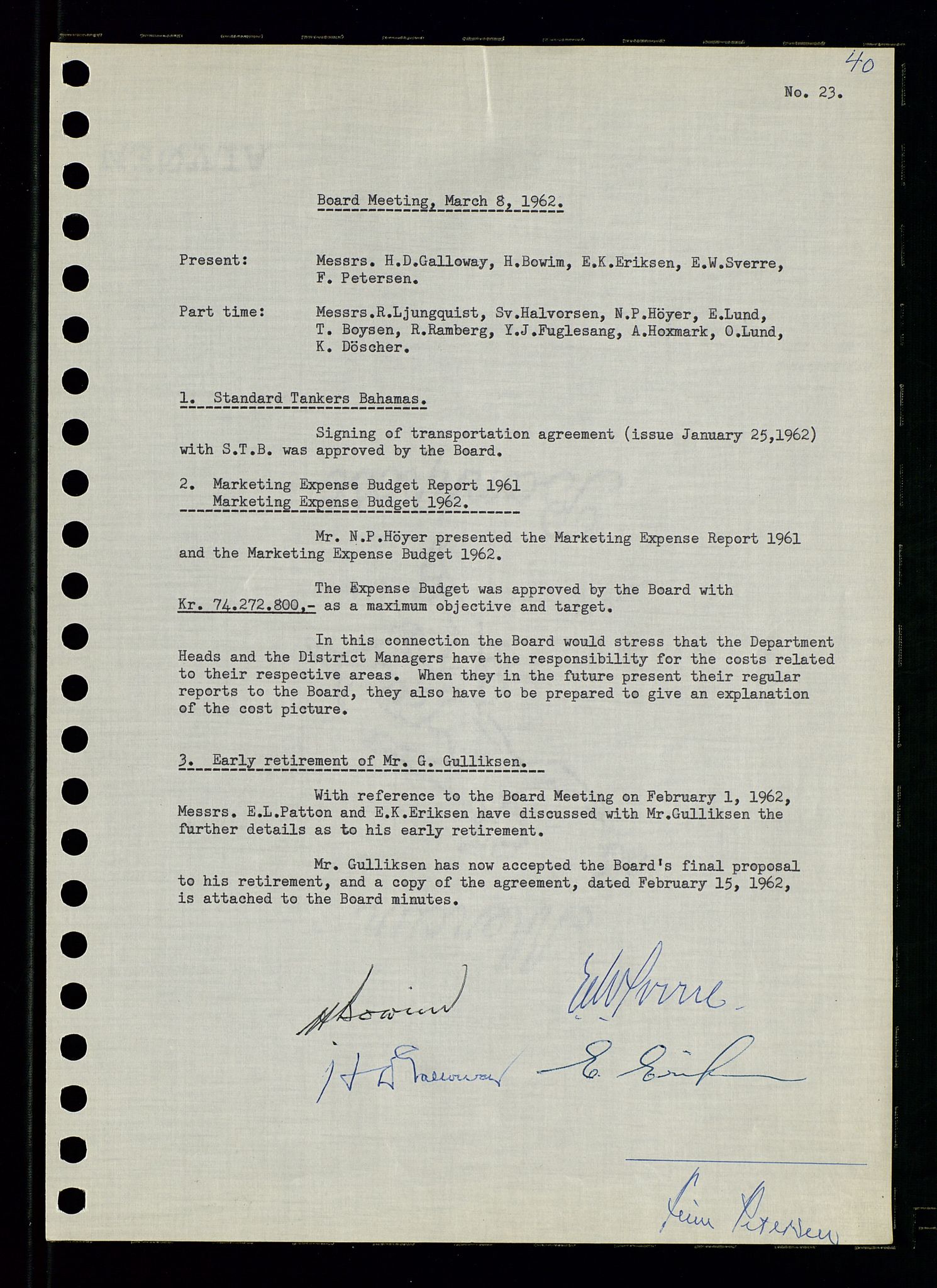 Pa 0982 - Esso Norge A/S, AV/SAST-A-100448/A/Aa/L0001/0003: Den administrerende direksjon Board minutes (styrereferater) / Den administrerende direksjon Board minutes (styrereferater), 1962, s. 40