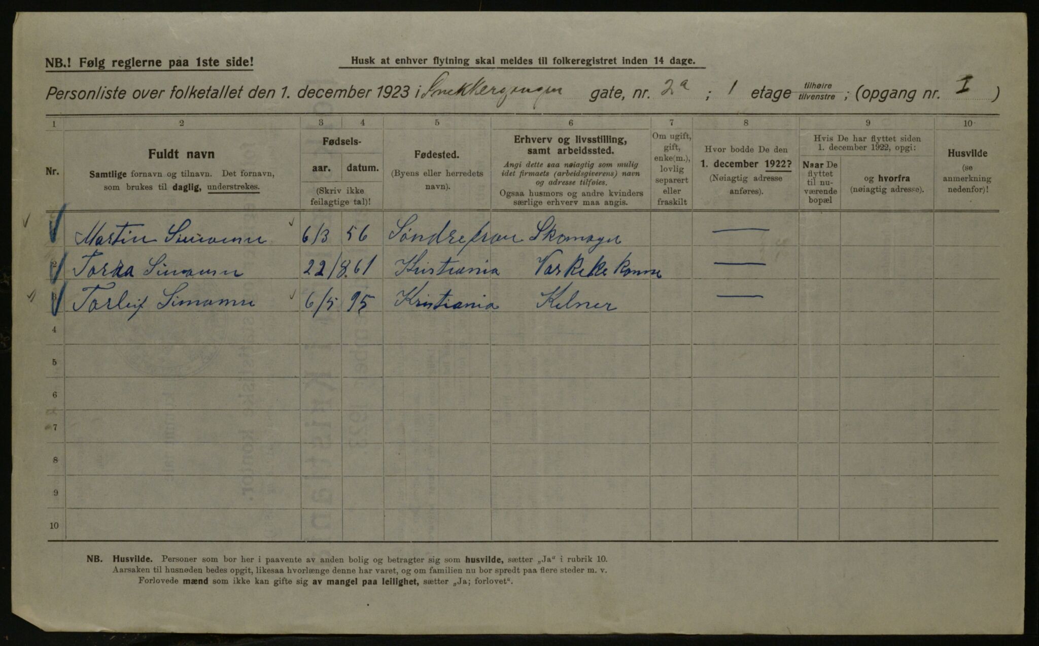 OBA, Kommunal folketelling 1.12.1923 for Kristiania, 1923, s. 108052